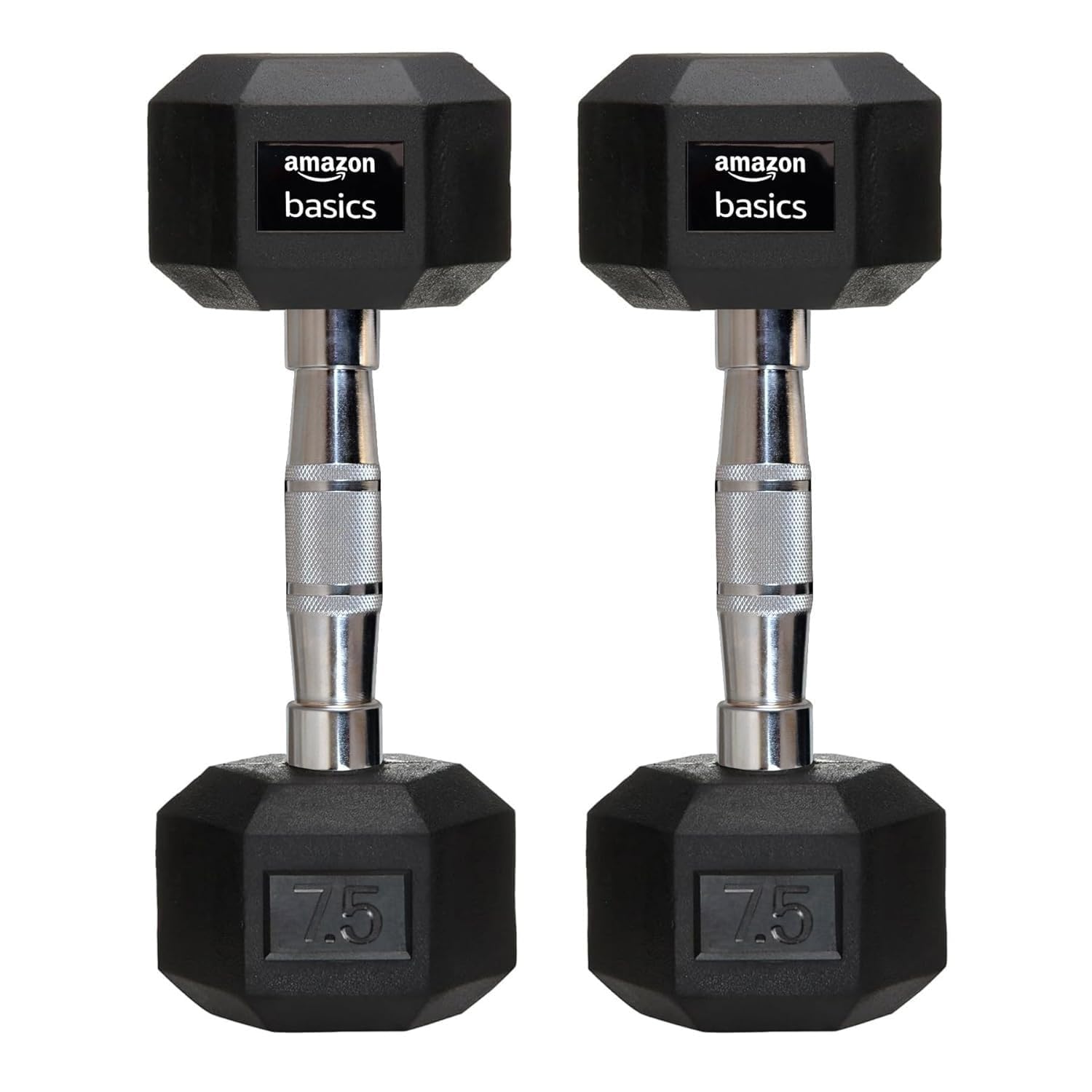 AmazonBasics Rubber Encased Hex Dumbbell Weight Set of 2, 7.5 Kg