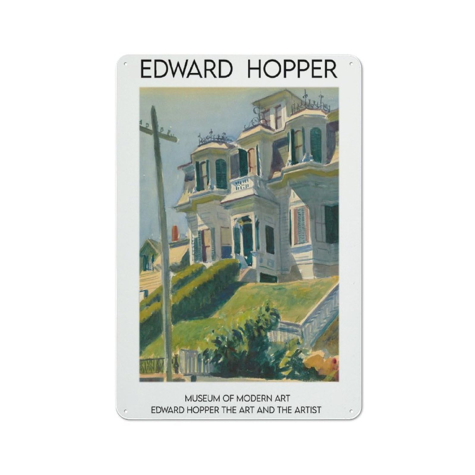 Junmoney Edward Hopper House Painting Tin Wall Plaque 30X20cm With For Home Bar Wall, For Hosts Who Enjoy Retro Interiors Refreshing A Room In Autumn