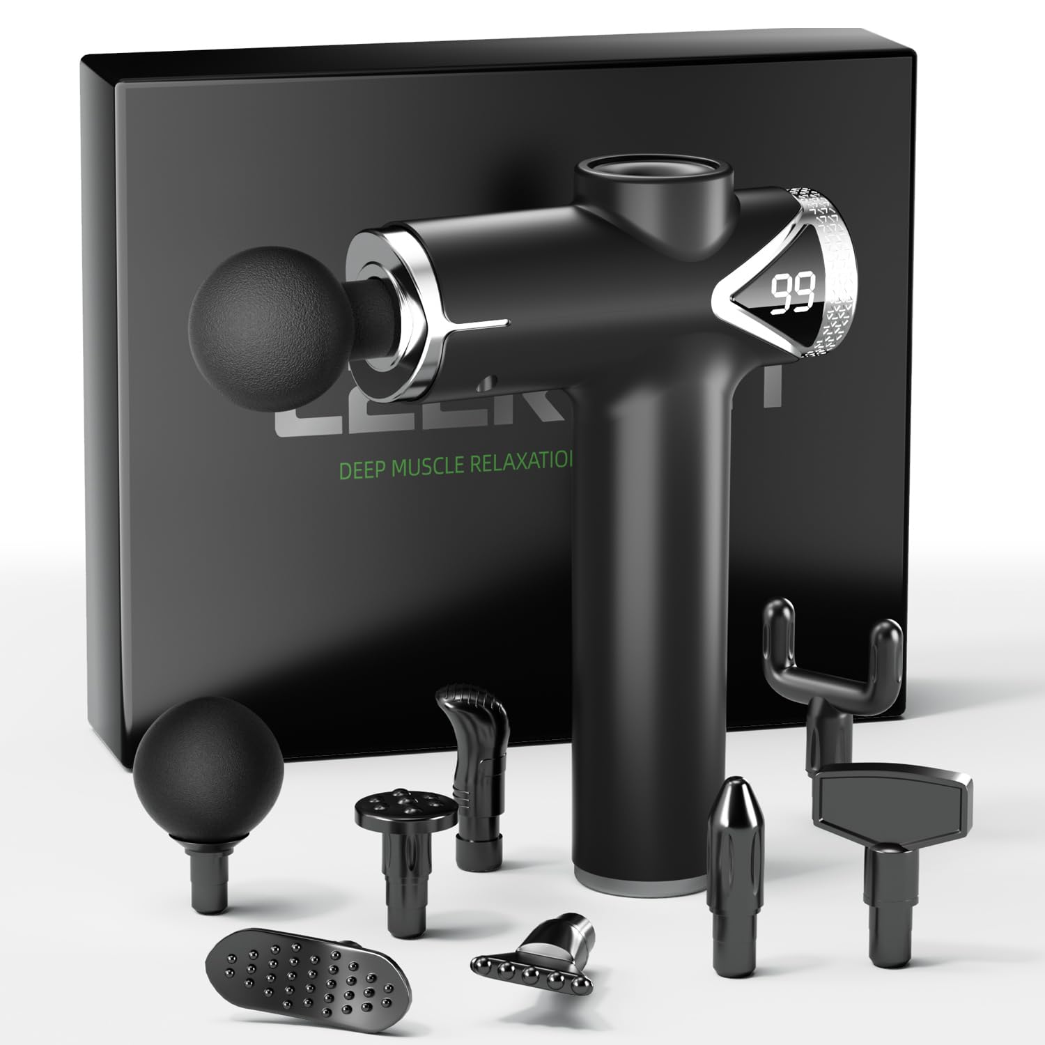 LEERCON Massage Gun Deep Tissue, Percussion Massage Gun for Pain Relief Muscle Back Massager Gun for Athletes with 8 Attachments & 6 Speeds, Gift for Men Women, Black