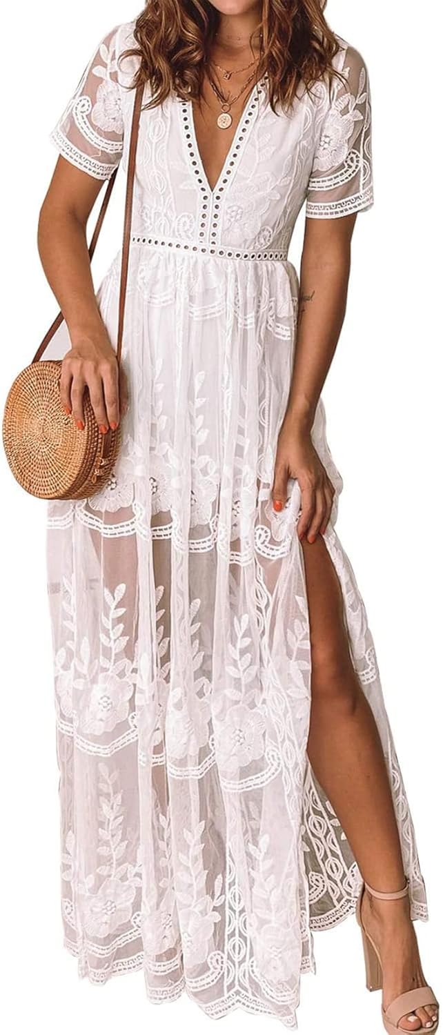 Womens Off Shoulder Lace Wedding Dress Boho Bridesmaid Party Maternity Photoshoot Maxi Dresses
