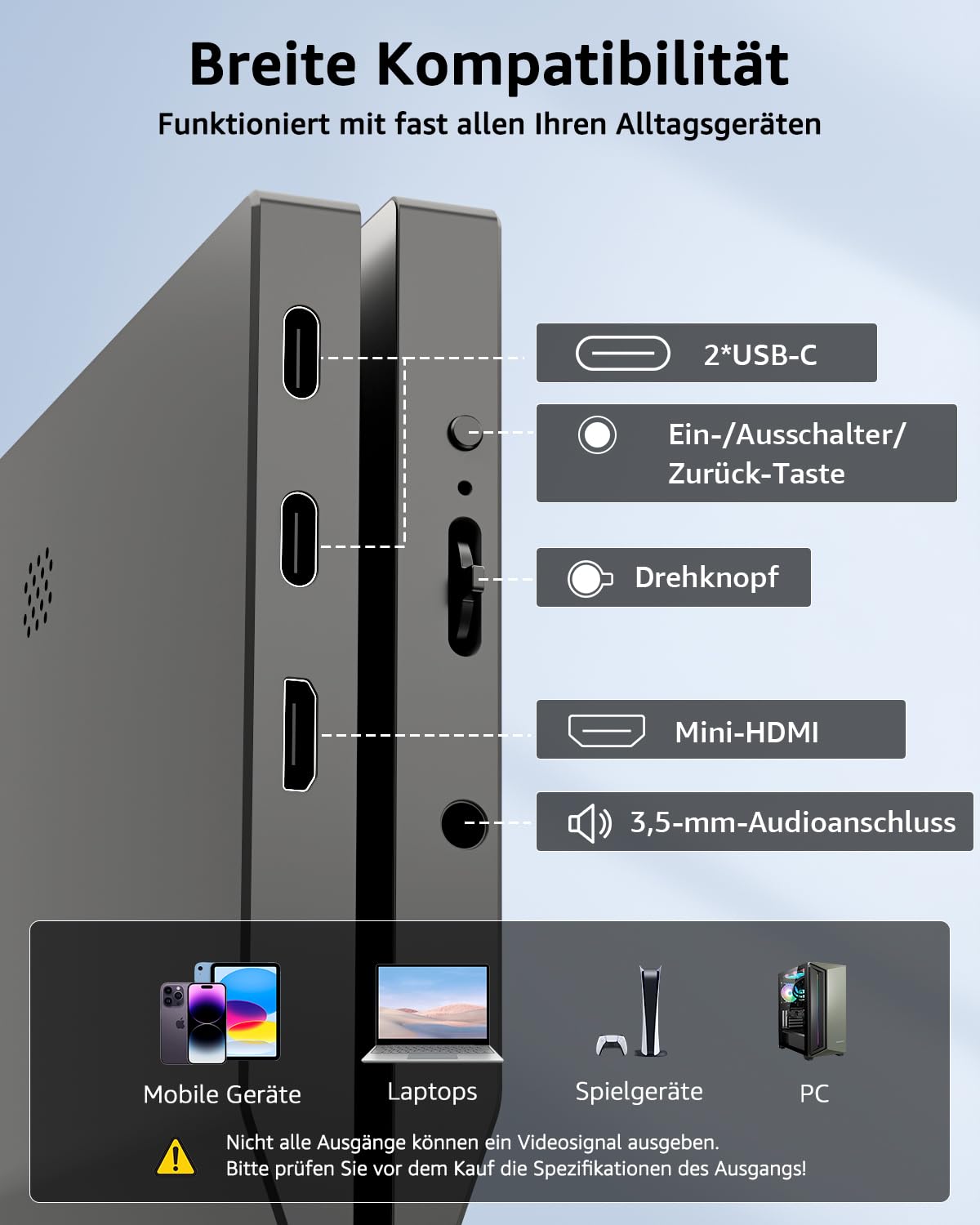 Yodoit Tragbarer Monitor 15,6 Zoll FHD IPS USB-C HDMI mit Schutzhülle Lautsprecher für Laptop PC Xbox PS5 Switch
