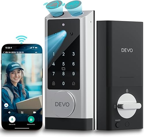 Miniatura 12 de Devo G1 Video Smart Lock & Doorbell, entrada sin llave 6 en 1 con identificación de huellas dactilares y bloqueo automático, cerrojo Wi-Fi