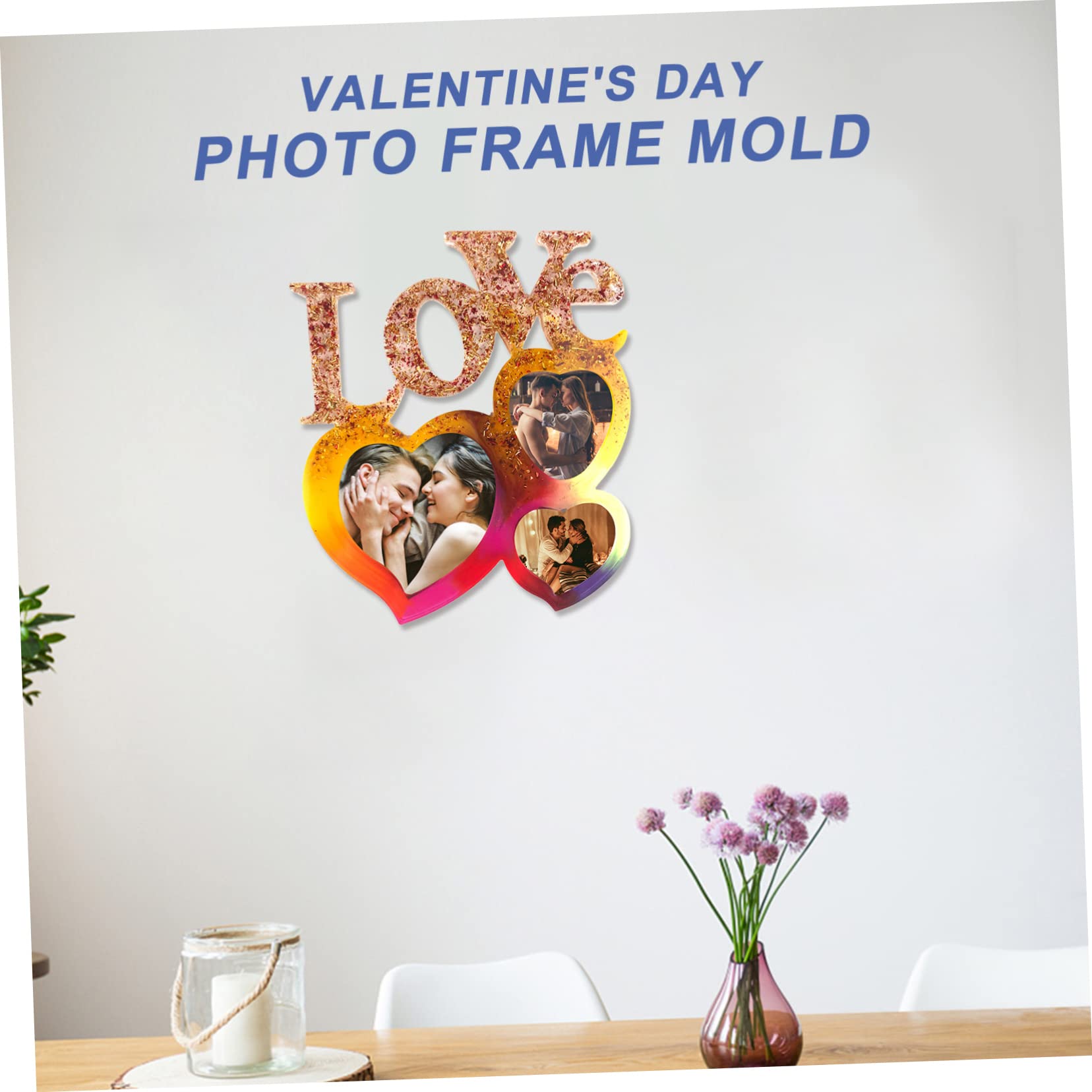 Tofficu 5 Pièces Moule de Cadre Photo d'amour Ice Pop Moule à Bonbons tourbillonnant Photo Cadre personnalisée Valentines Day Decoration décor Saint Valentin en Silicone Blue
