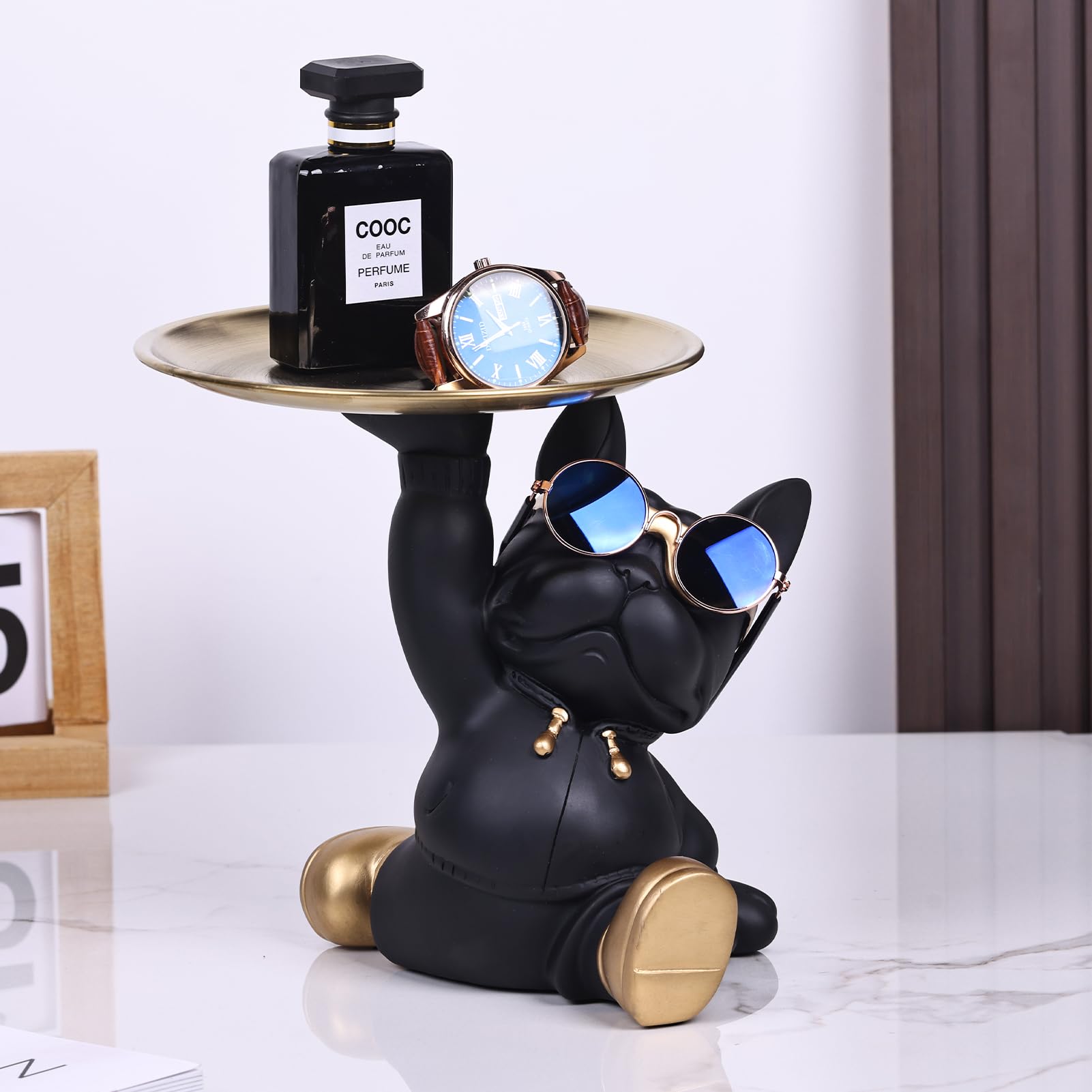 Statua Con Vassoio Bulldog, Statua Moderna Di Bulldog Francese Con Vassoio, Per Decorazione Domestica, Portacaramelle, Soggiorno, Decorazione Dell'ingresso E Corridoio (Nero)