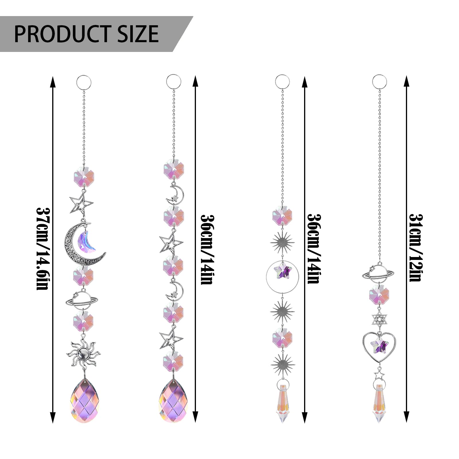 BDSHUNBF 4 PCS Sun Catchers, Crystal Suncatchers, Rainbow Suncatcher, Hanging Moon Star Sun Catchers - Image 2