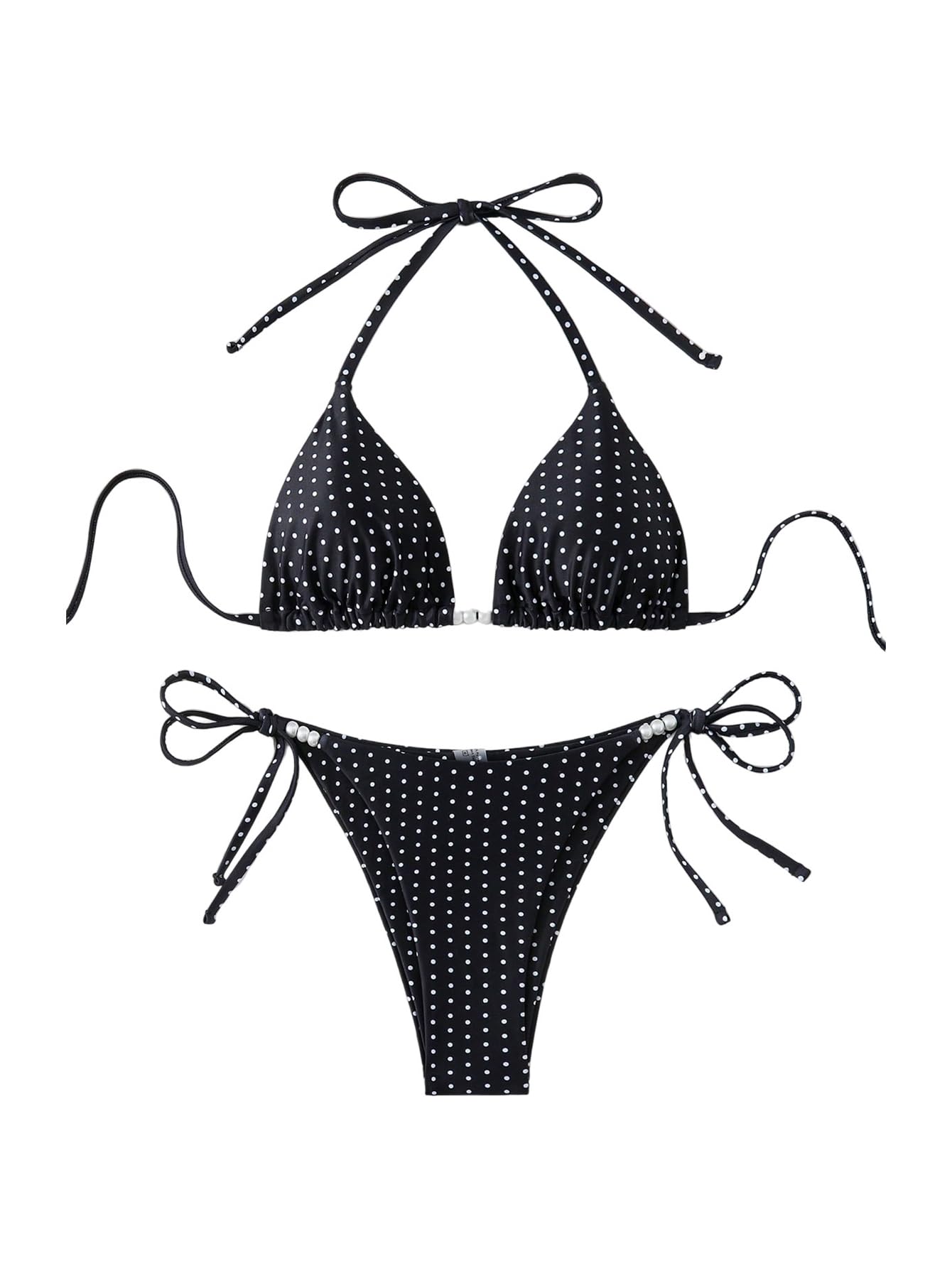 women's polka dots bikini sets halter triangle string swimsuit tie side 2 piece bathing suit