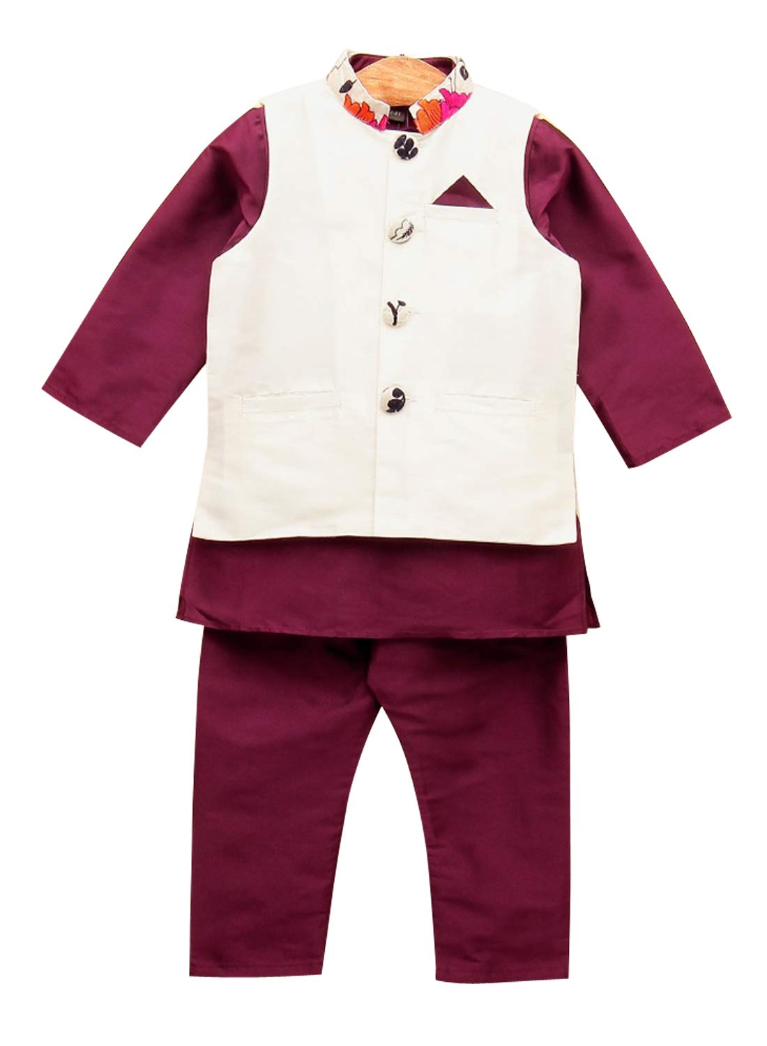 A.T.U.N. All Things Uber nice Boy's Solid Regular Pyjama Jacket Set (BJKP_Wine-Ivory 7-8 Years)