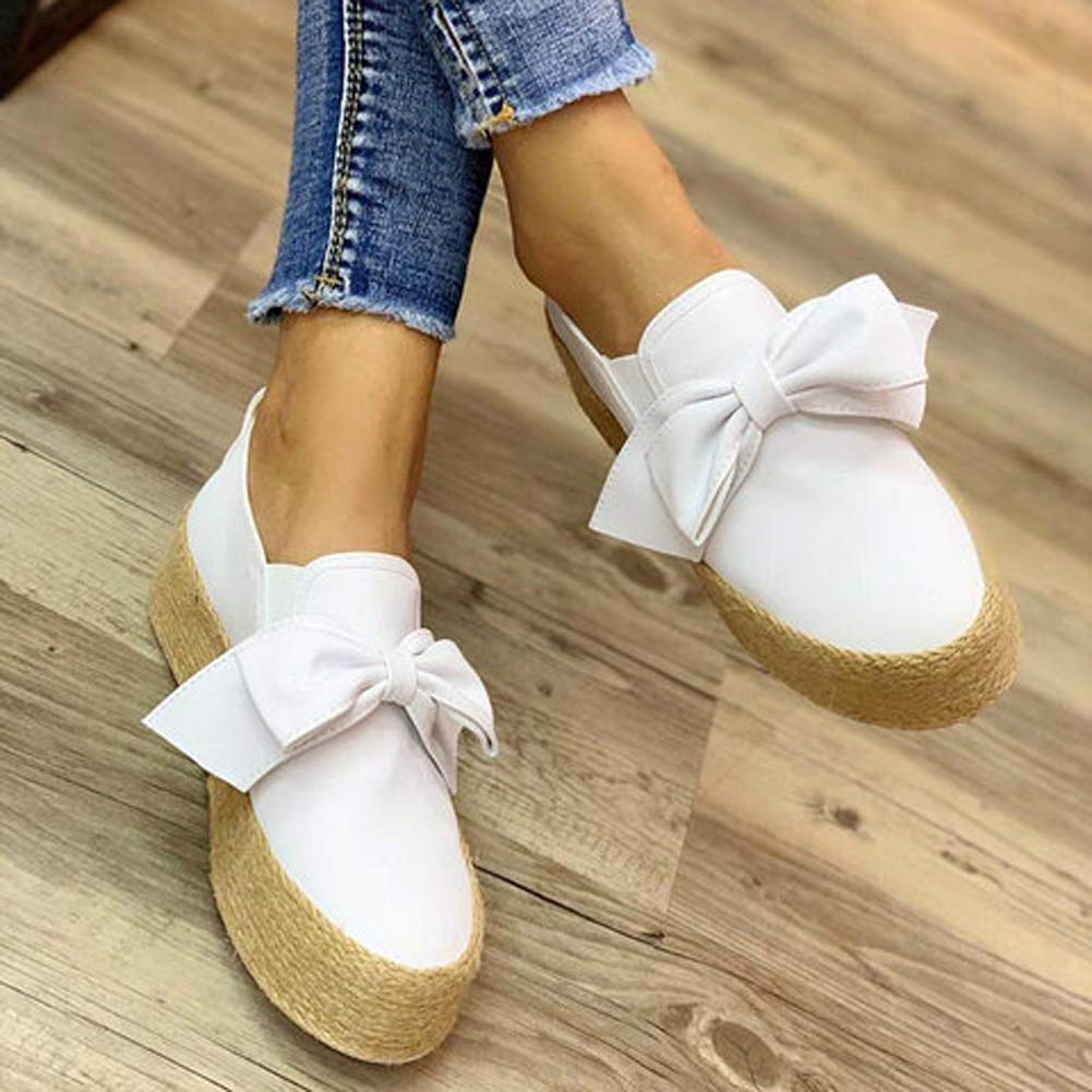 Minetom Espadrille Plateforme Femmes Chaussures de Toile Mode Casual Espadrilles Rayure Noeud Papillon Bout Fermé Confortable Loafers Sneakers