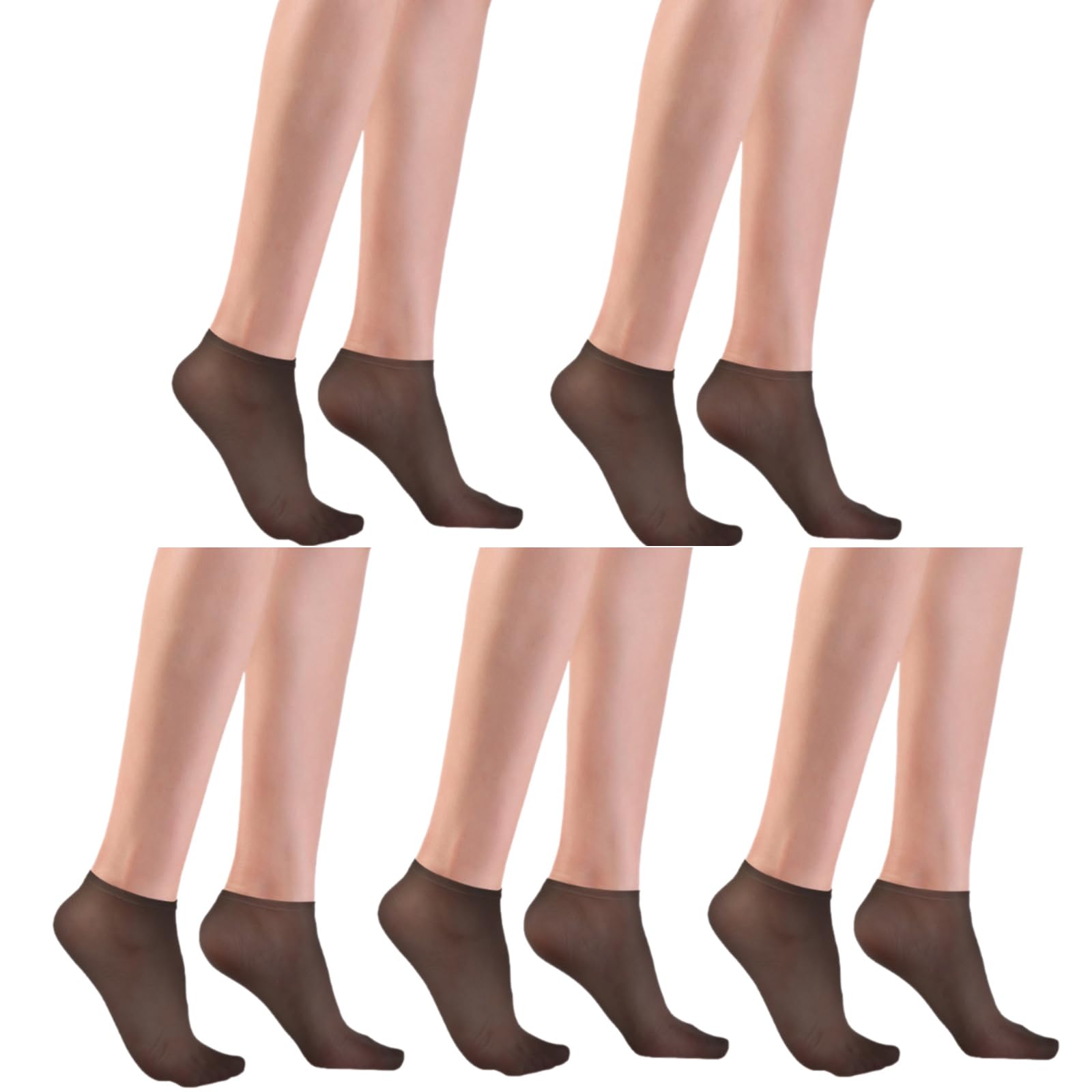 5 Pairs Womens Luxury See Through Nylon Hosiery Ladies Silk Textured Stockings Super Thin Sheer Low Cut Socks Transparent Toe Stretchy Ankle Socks