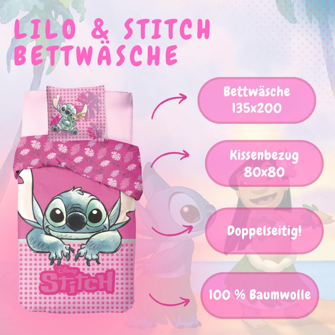 Lilo & Stitch Bettbezug - 2 -teilig, Bettbezug 135X200 cm + Kissenbezug 80 x 80 cm