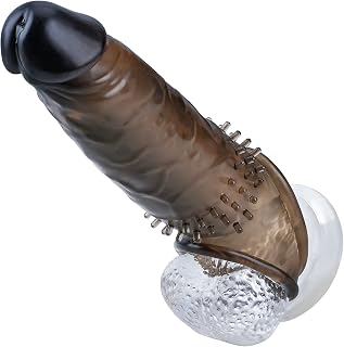 Yivans Reusable Penis Sleeve Male Adult Toy Penis Extender Enlarger with Testicle Ring, Safe Soft TPE Super Thick Cock Extender Enhance Erection Sex Toy for Men - Black (Suggested Use Length 5")