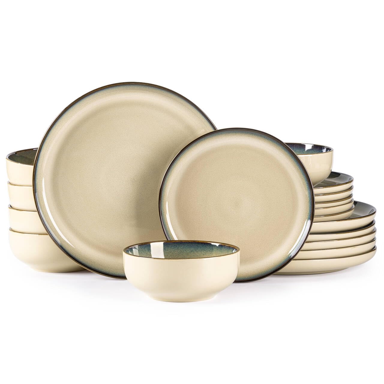 GBHOME Dinnerware Sets for 6, 18 Pieces Ceramic Plates and Bowls Set