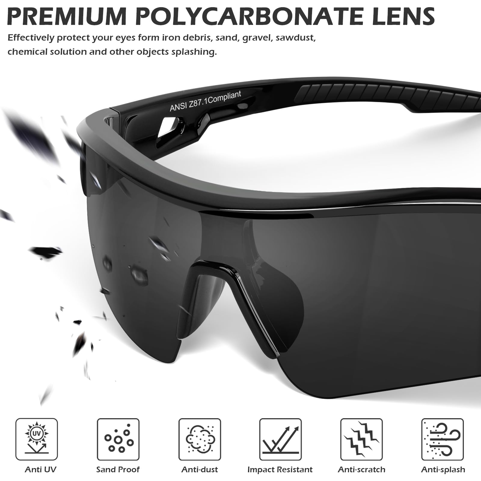 OXG Schutzbrillen für Damen und Herren, ANSI Z87.1, kratzfeste Arbeitsbrille mit UV400-Schutz, 6 Stück