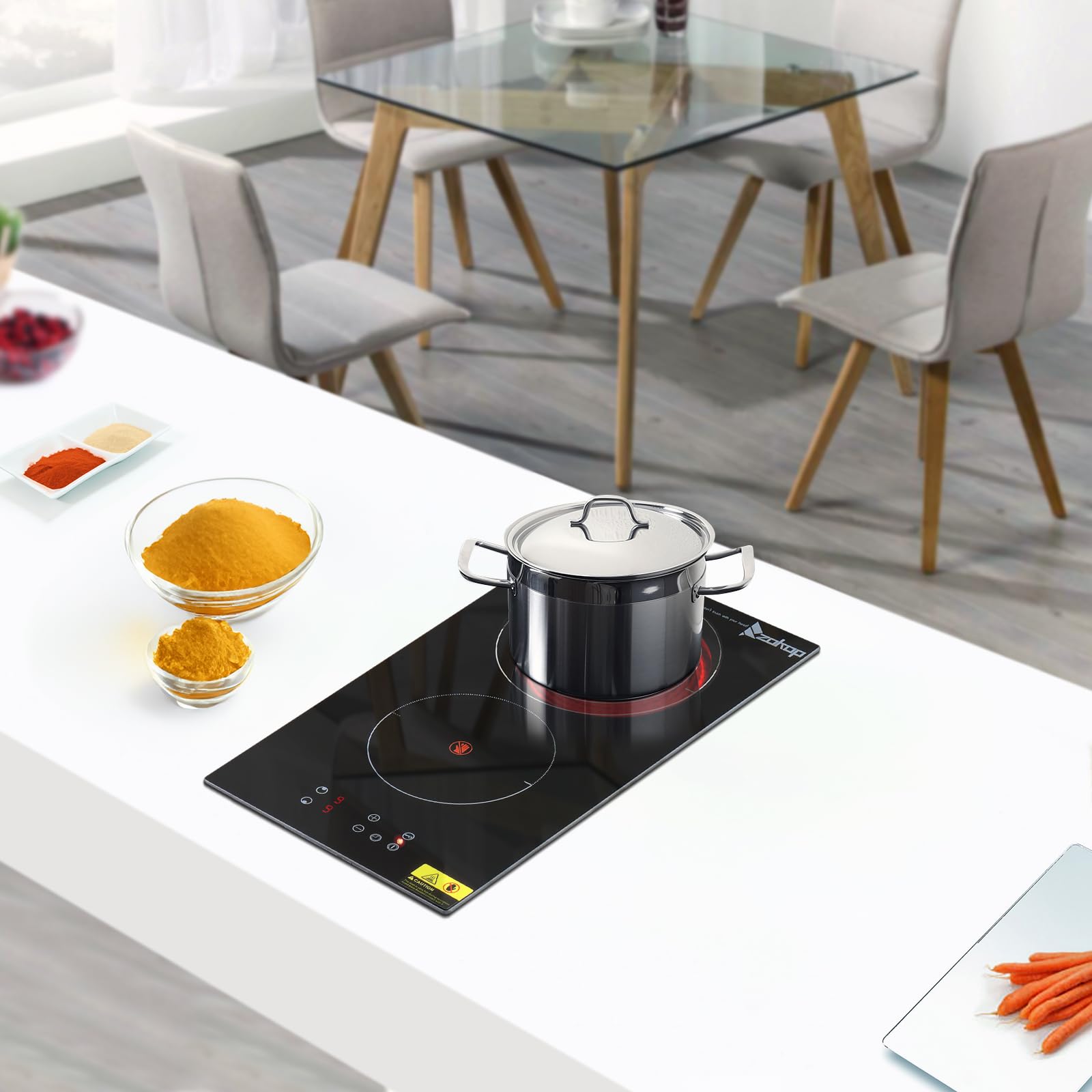 Winado 2 quemadores eléctricos de cerámica de 20 pulgadas, 220-240 V, estufa eléctrica multifunción con 9 niveles de calefacción, temporizador y bloqueo de seguridad para niños, control táctil de