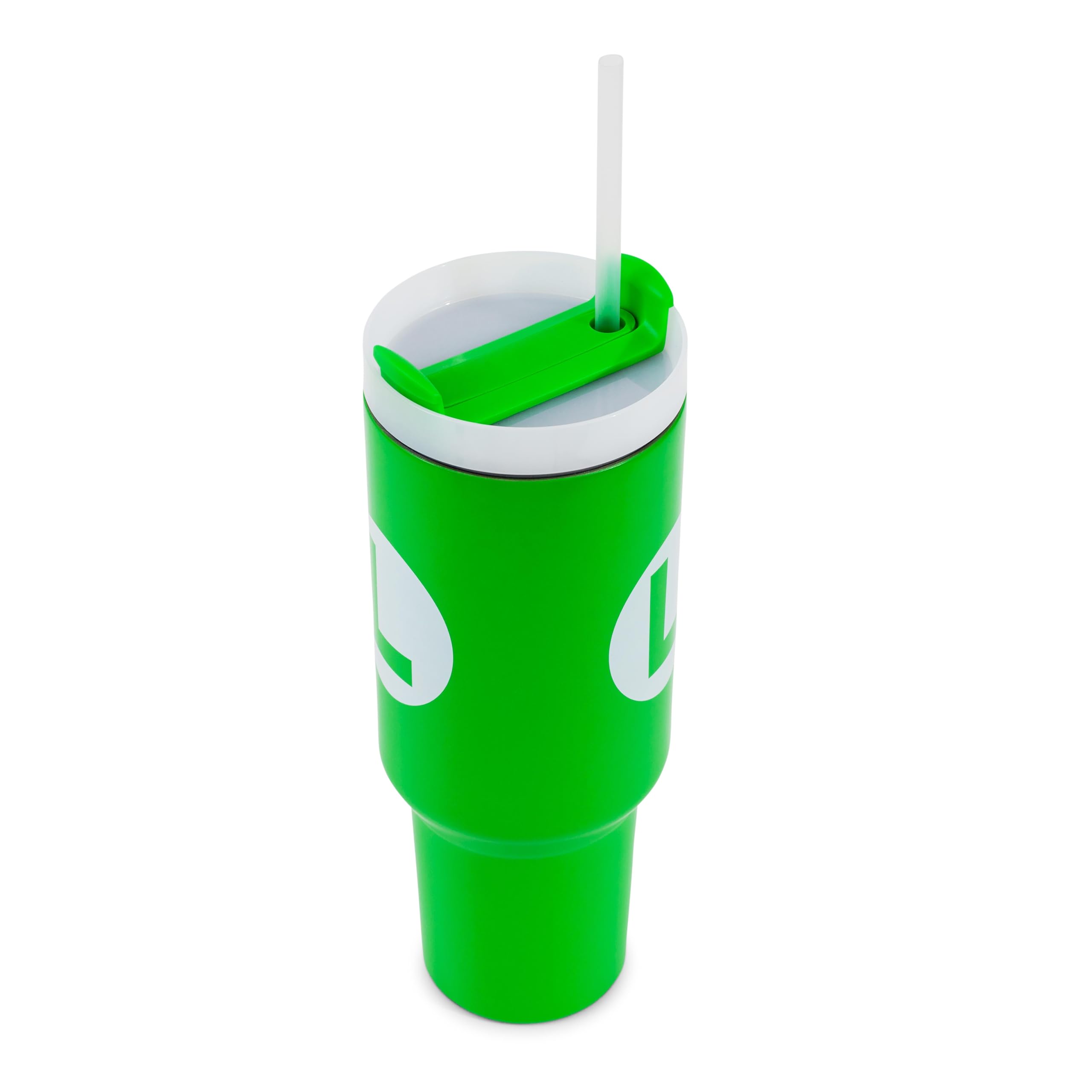 Pyramid America Super Mario Bros. Princess Icon Metal Travel Tumbler With Leak-Resistant Lid and Reusable Straw | Holds 40 Ounces: Luigi