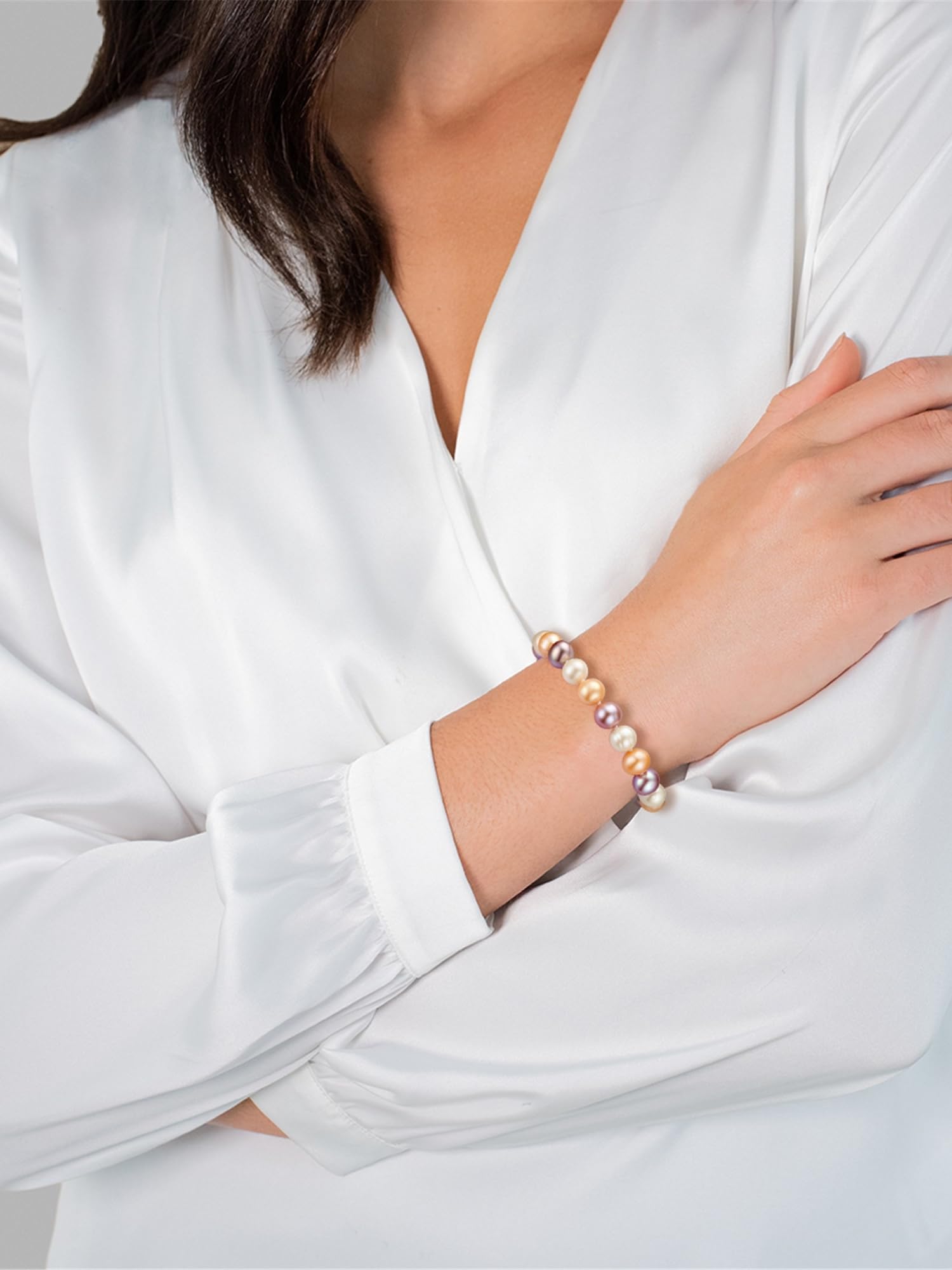Valero Pearls Damen Perlenarmband aus 925/- Sterling Silber mit rund Süßwasser-Zuchtperle ca. 9,0-10,0 mm
