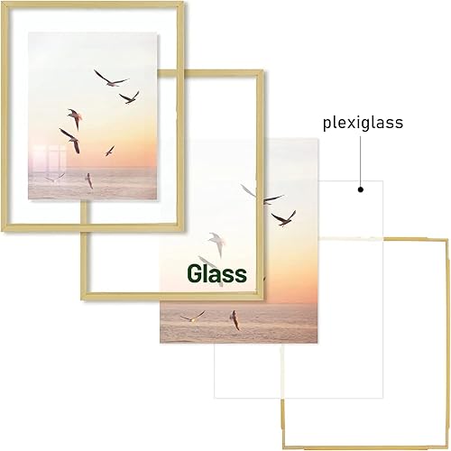 Miniatura 2 de Frametory, Marco de fotos flotante de 11 x 14 pulgadas, marco de fotos de metal de aluminio dorado, cristal real de la parte delantera, para
