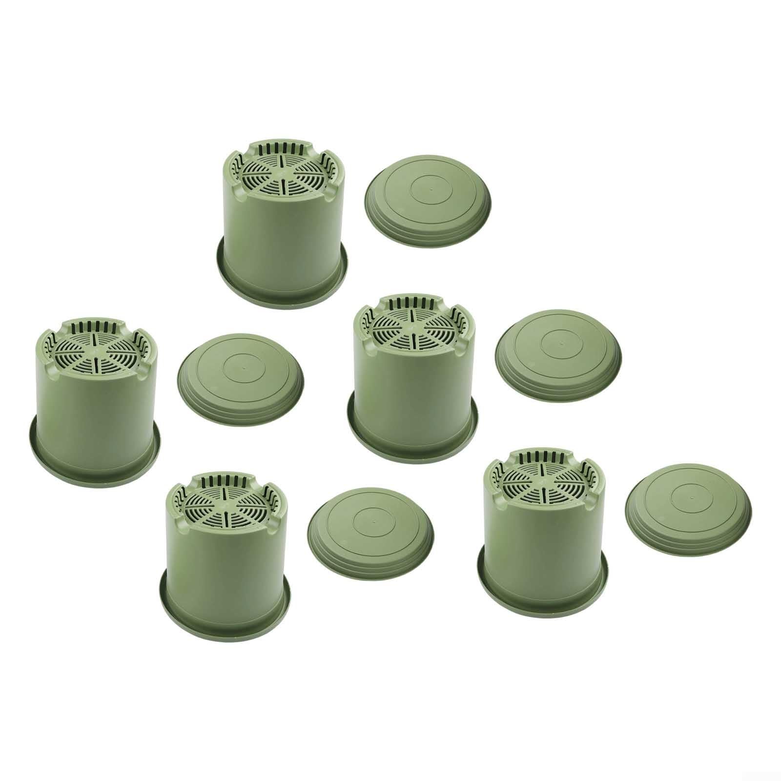 Macetas grandes de resina con agujeros de drenaje, contenedores de jardín verdes con bandejas, macetas de plástico para uso en interiores y exteriores, juego de cubos de flores resistentes para