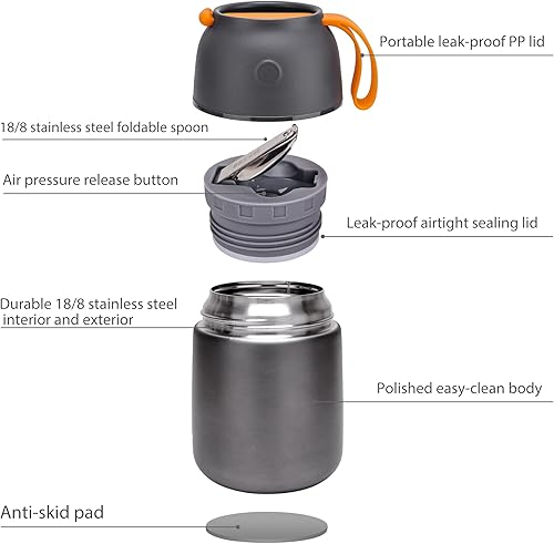 Miniatura 9 de MAXSO Termo de sopa para alimentos fríos y calientes para adultos y niños, contenedor de almuerzo de acero aislado al vacío de 17 onzas con cuchara,