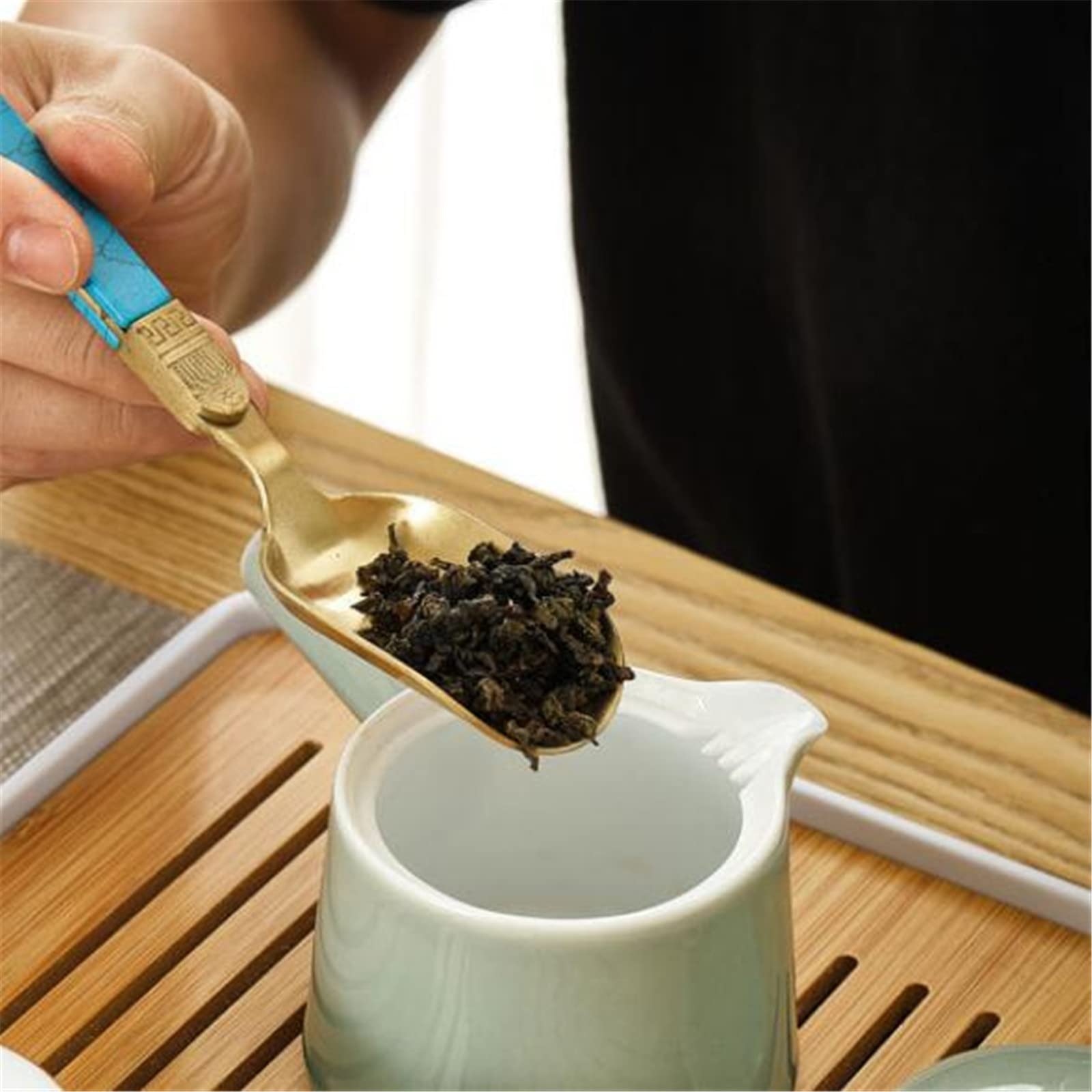 Łyżeczka do herbaty chińskiej, łyżki Łyżeczki metalowe Szpatułki Kung Fu Teaware Akcesoria Ceremonia(Gold)