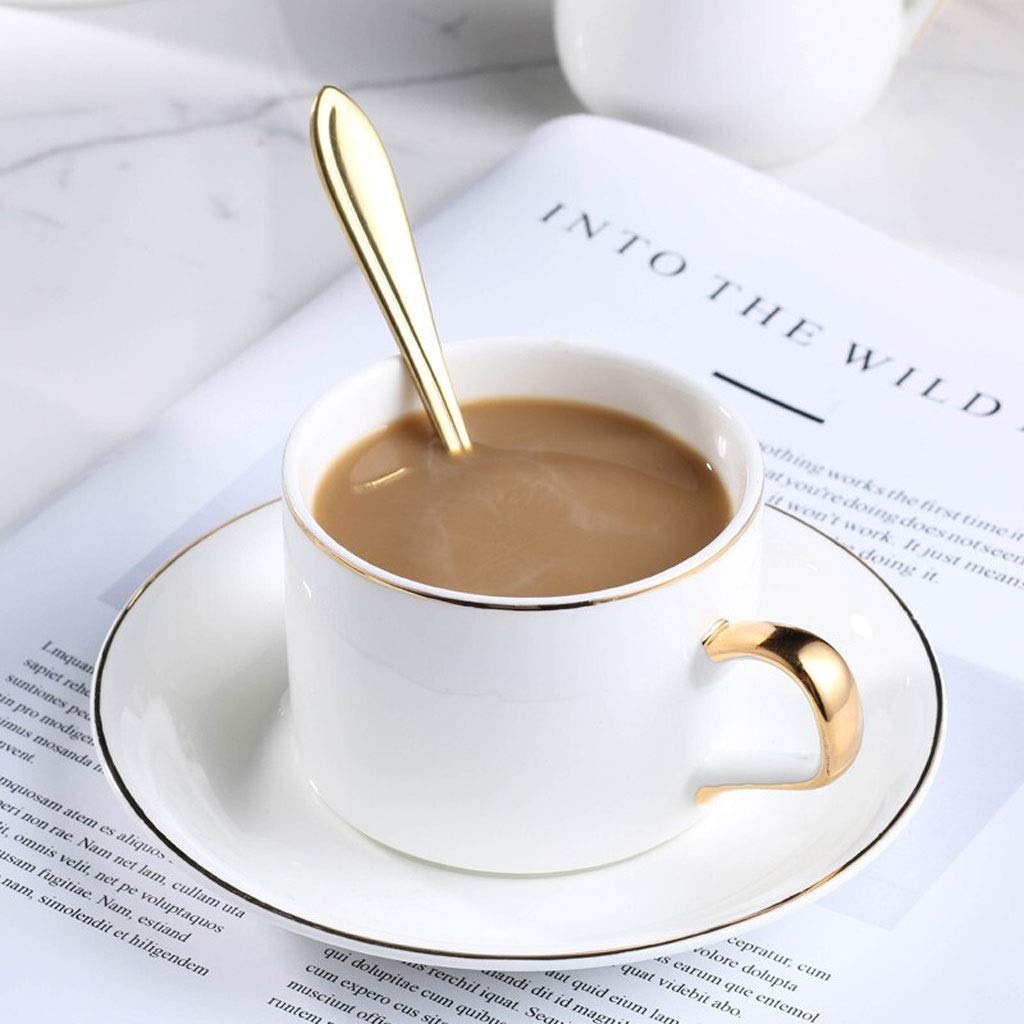 Set Tazze tazzine da caffè in Ceramica, Tazze e piattini da 6 Oz, 6 cucchiai, 1 caffettiera, 1 lattiera, 1 zuccheriera, con portacaffè,