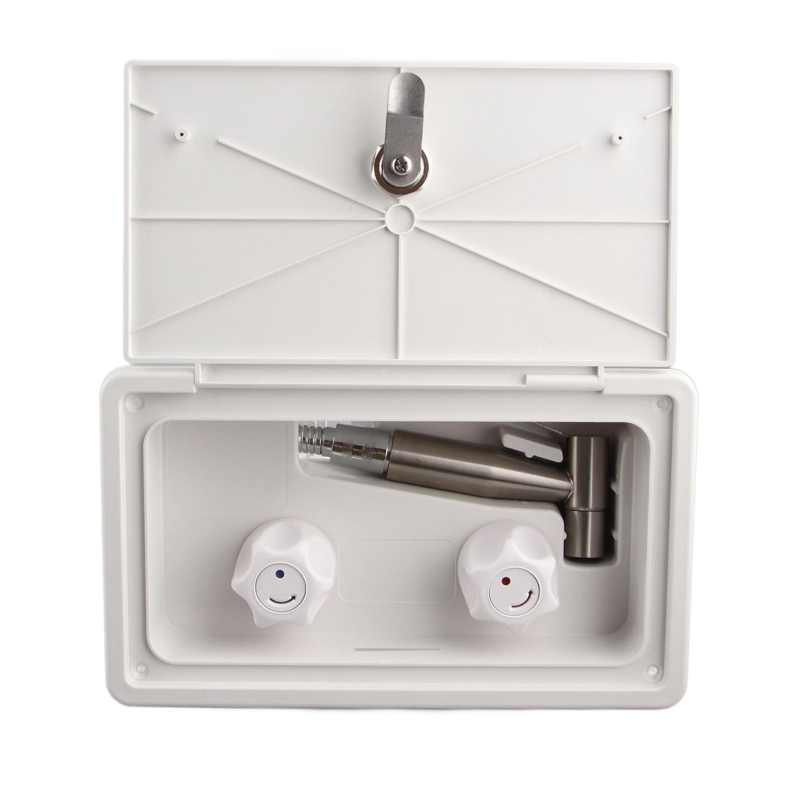 Aramox Juego de ducha exterior para caravana, remolque, caja de ducha exterior, manguera de metal de 1,5 m, caja de pulverización para lavado exterior, color con tubos de metal