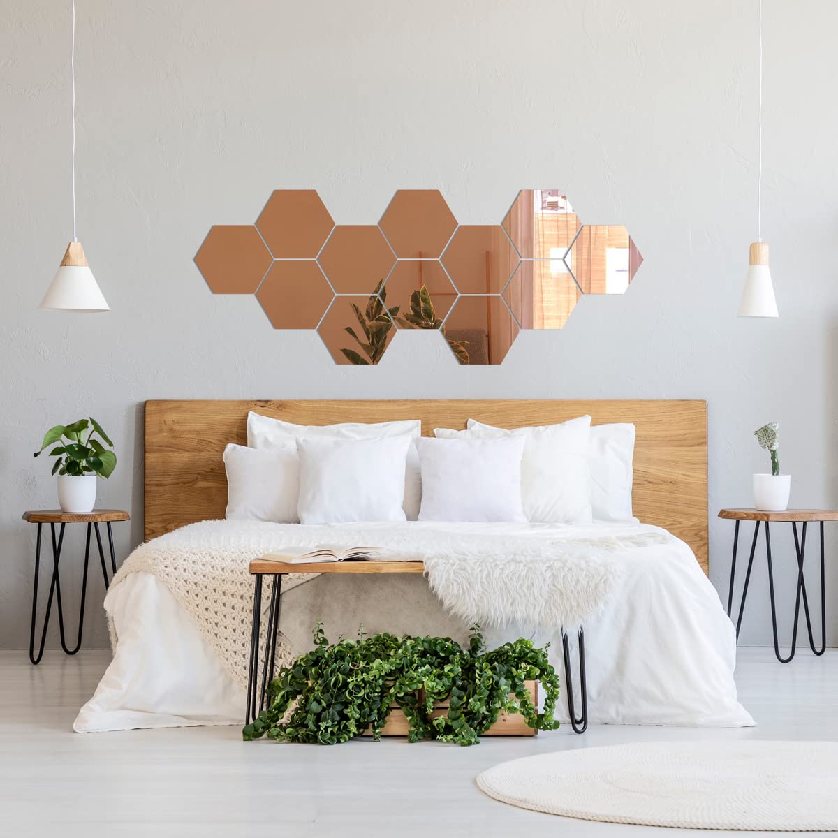 24 Adesivi Murali Esagonali A Specchio Dorato – Piastrelle Acriliche Autoadesive Per Decorazione Camera Da Letto E Soggiorno (6,3 Cm)