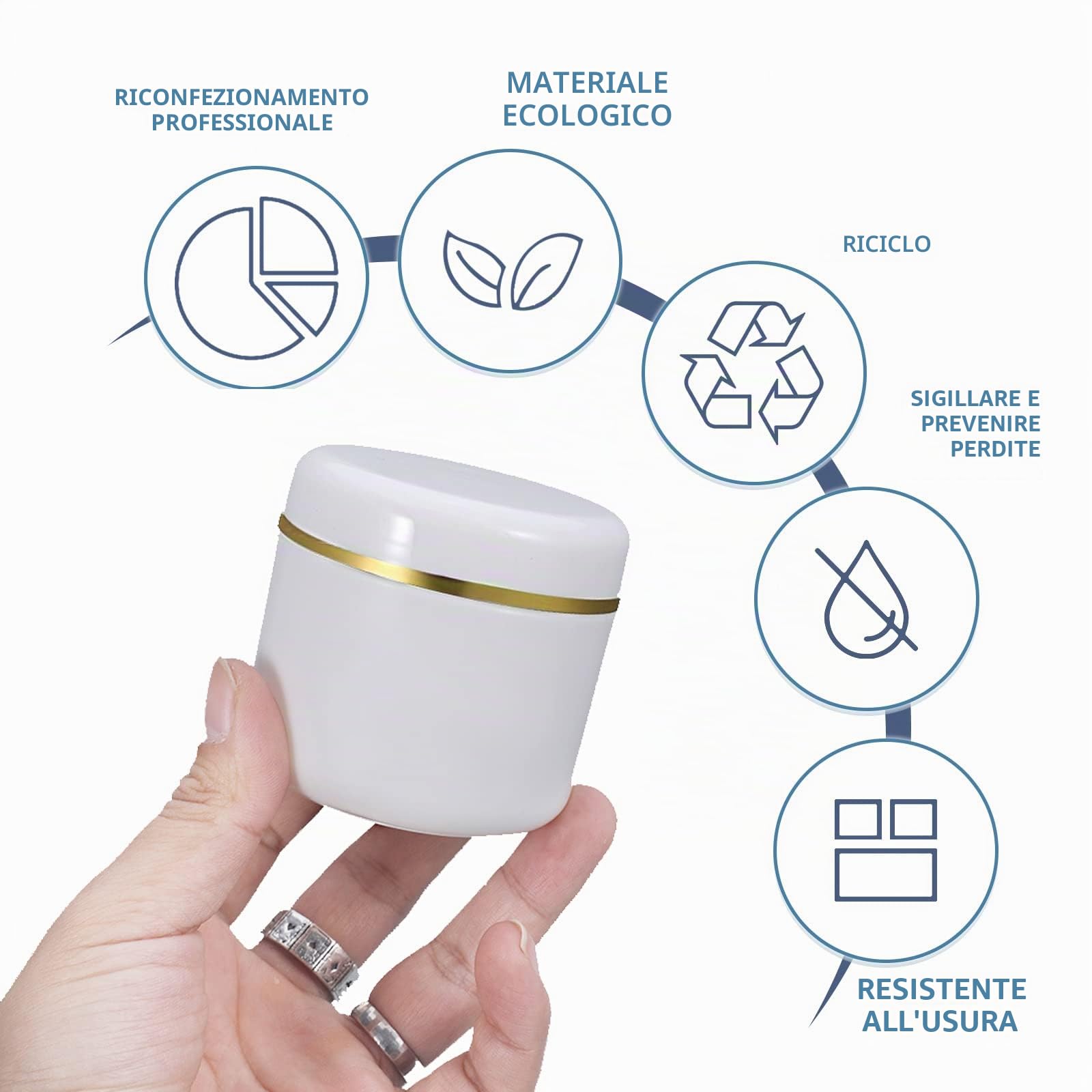 24 Pezzi 100 g Bianco Contenitori Cosmetici Plastica, 100 ml Crema Barattoli Vasetto Vuoto di Bordo Oro, Imbottitura interna, per Stoccaggio di Viaggi, Maschera, Cream gli occhi, DIY