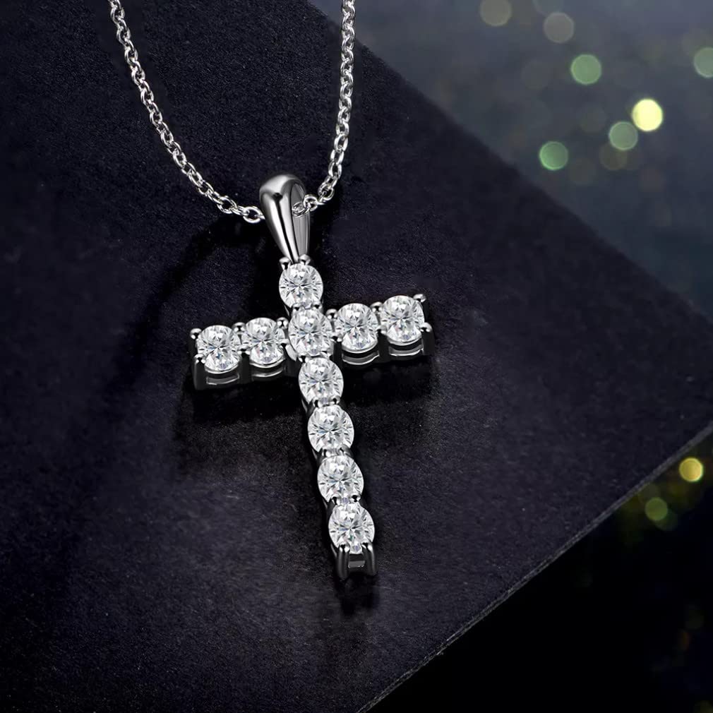 Colgantes Cruzados de moissanita de 4x3mm para Mujer, Collar de Plata de Ley 925 sólida para Compromiso, Regalos de Novia