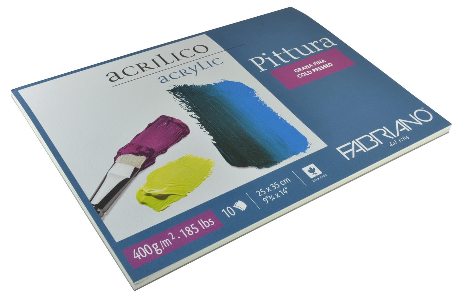 Pittura 40002535 Block of 10 Paper Sheets for Acrylics, White, 400g