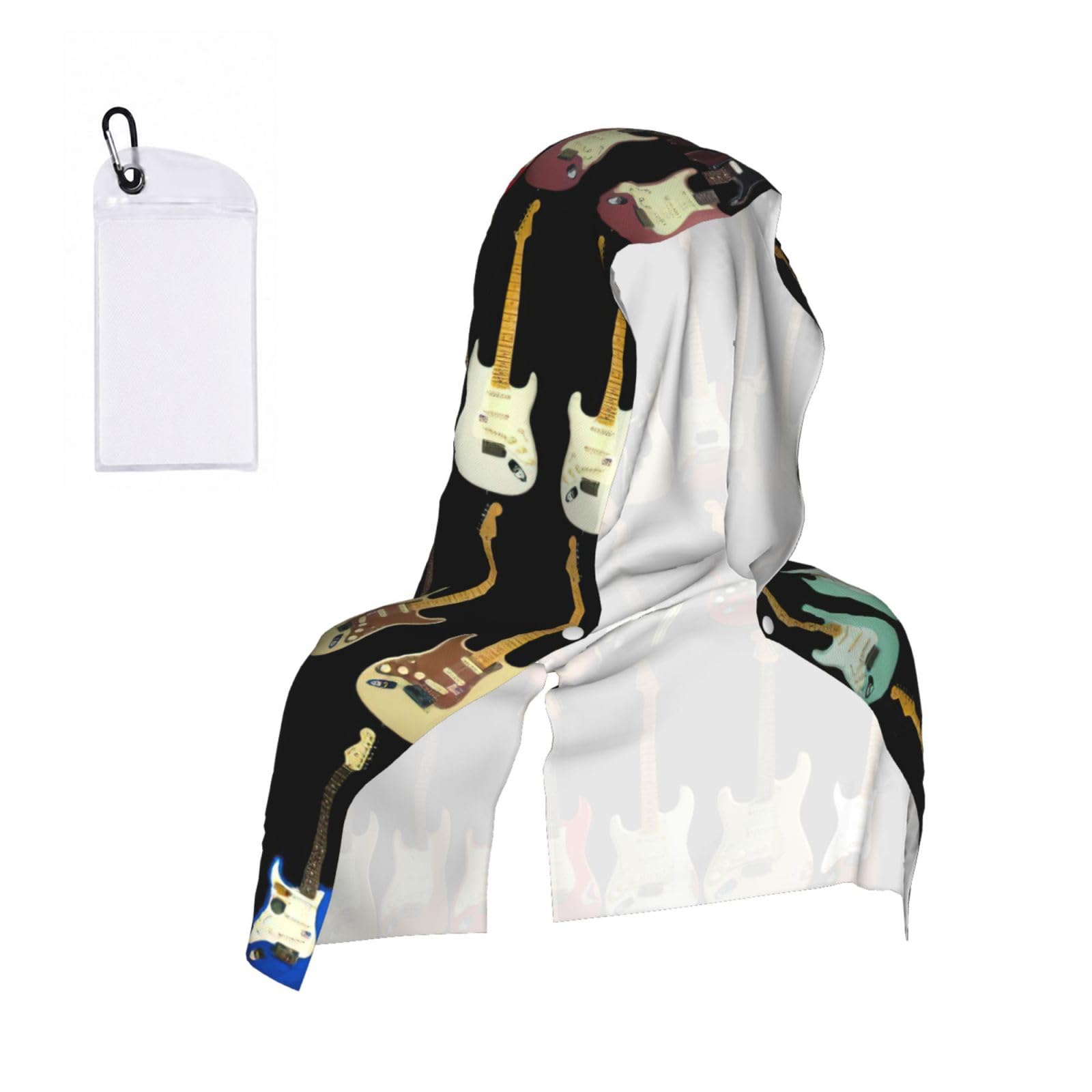 YQxwJL Art Guitar Pattern Print Unsex Cooling Hoodie Towel, Cools Instantly When Wet Sun Protection For Sports Fitness Gym