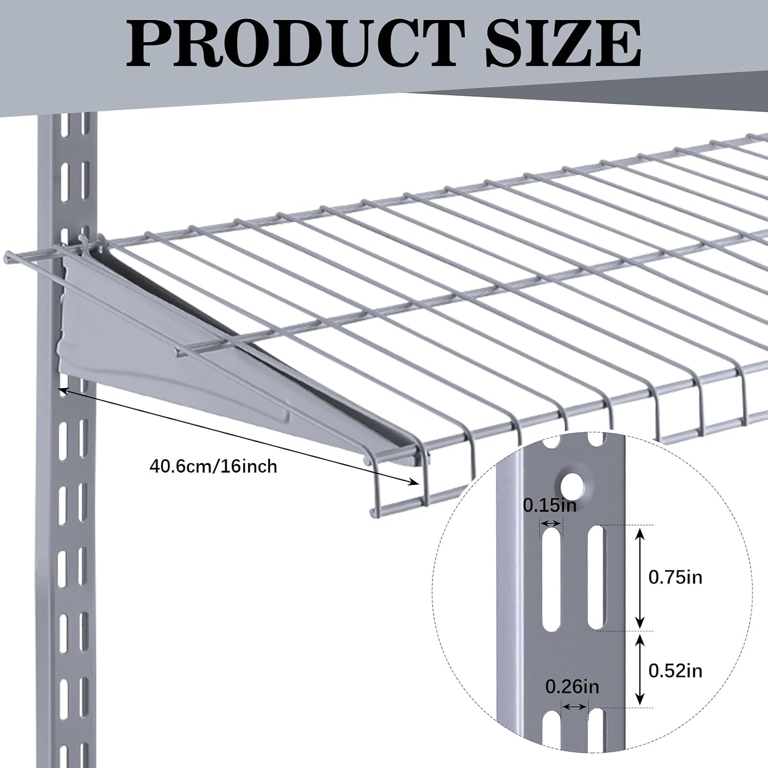 Wonderjune Adjustable Locking Shelf Bracket 16 Inch Shelf Brackets Heavy Duty Wire Shelving Brackets for Deep Wire Shelving Double Track System(Gray,6 Pcs)