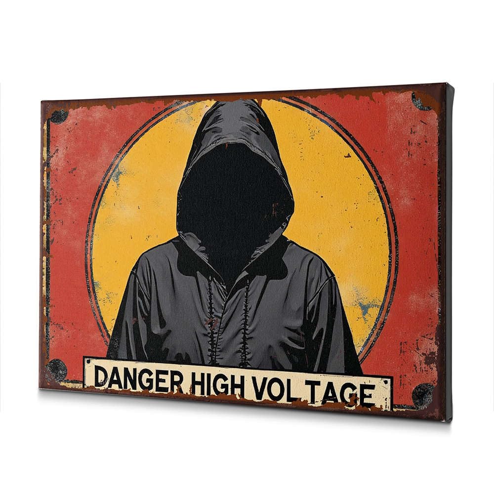 Panneau danger haute tension en toile : une déco murale texturée premium 30x40 cm