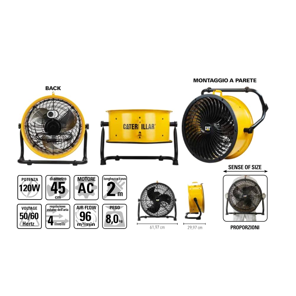 CAT Ventilatore da Pavimento HVD18AC CT003 Ø 45 cm 170W 4 Velocità Montaggio a Parete Cavo 2 m Ventilatore Industriale ad Alta Potenza per Casa Officina Magazzino
