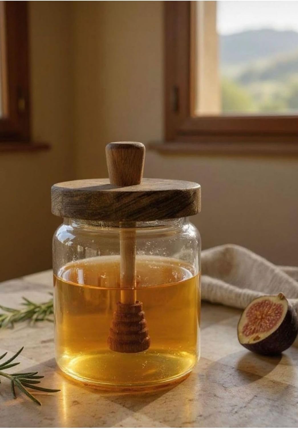 Akasya Borosilicate Glass Honey Jar with Spoon - 10.14 fl oz (300 ml) Capacity