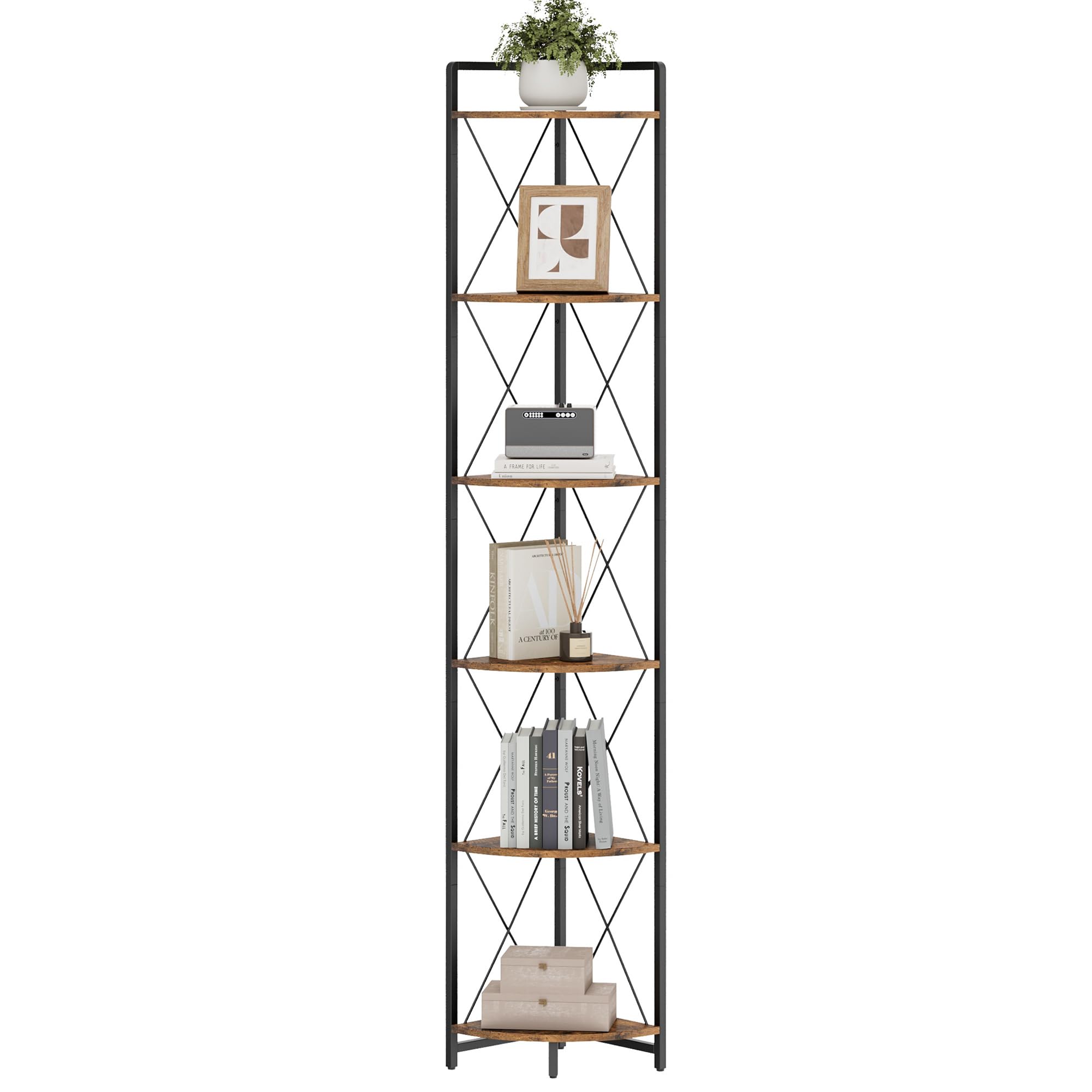 Rustic Corner Shelf - 6 Tier Bookshelf Stand -9