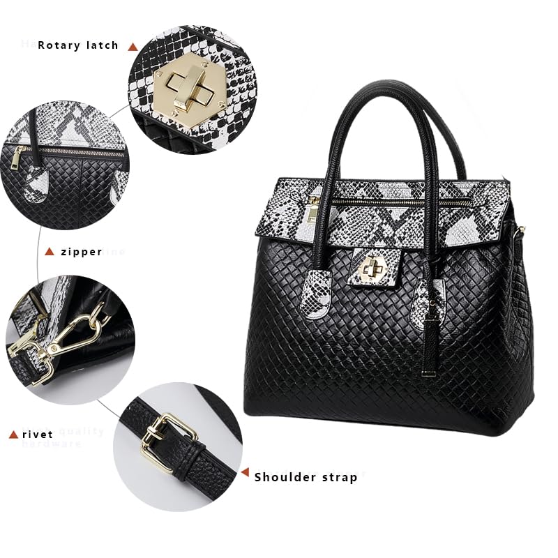 Genuine leather cowhide women's handbag large capacity snake pattern woven pattern detachable shoulder strap tote bag storage bag4
