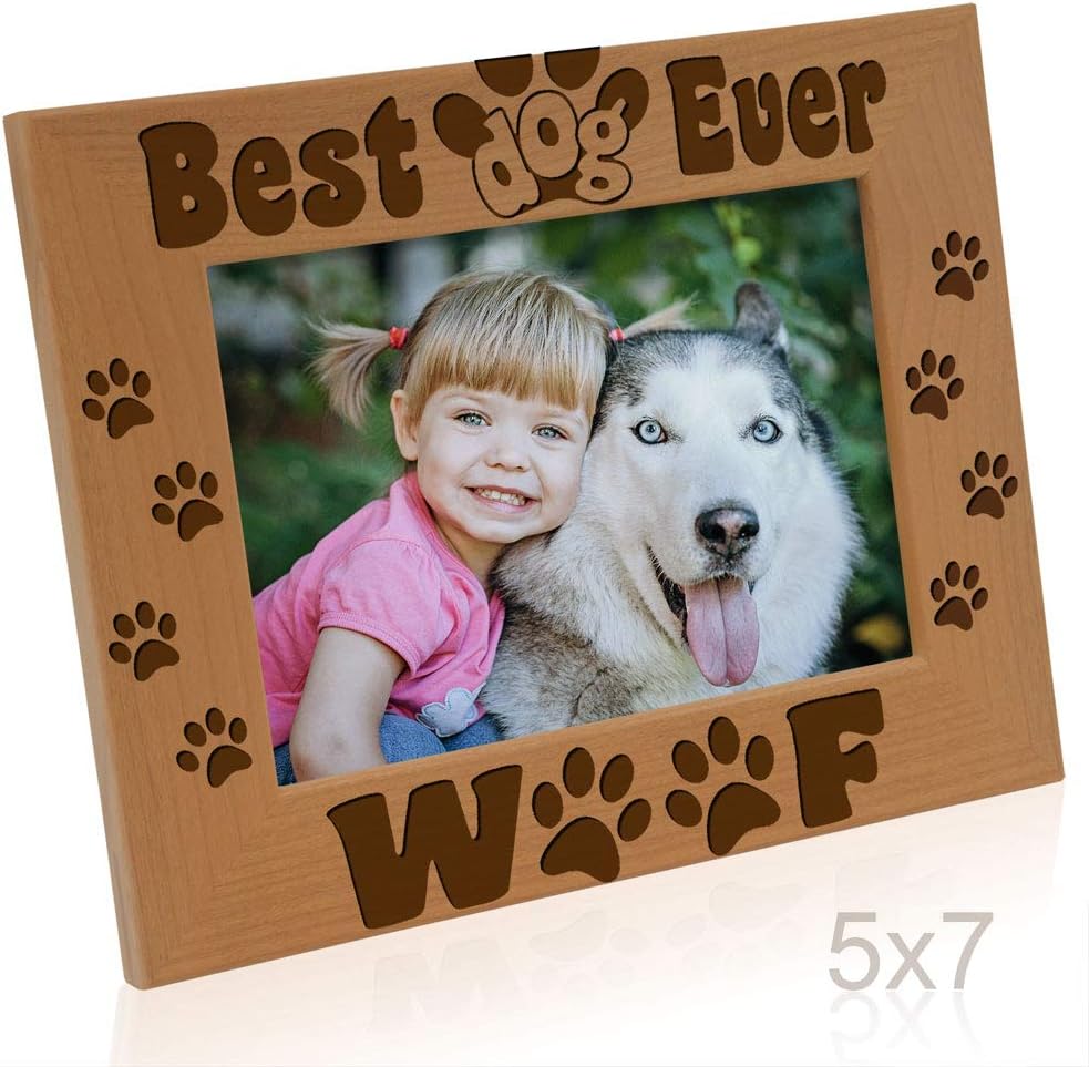 KATE POSH - Best Dog Ever - Dog Paws and Bones Wood Picture Frame (5x7-Horizontal)