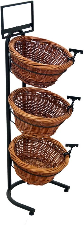 3-Tier 3 Round Willow Basket Display with Sign Frame and Sign Clips