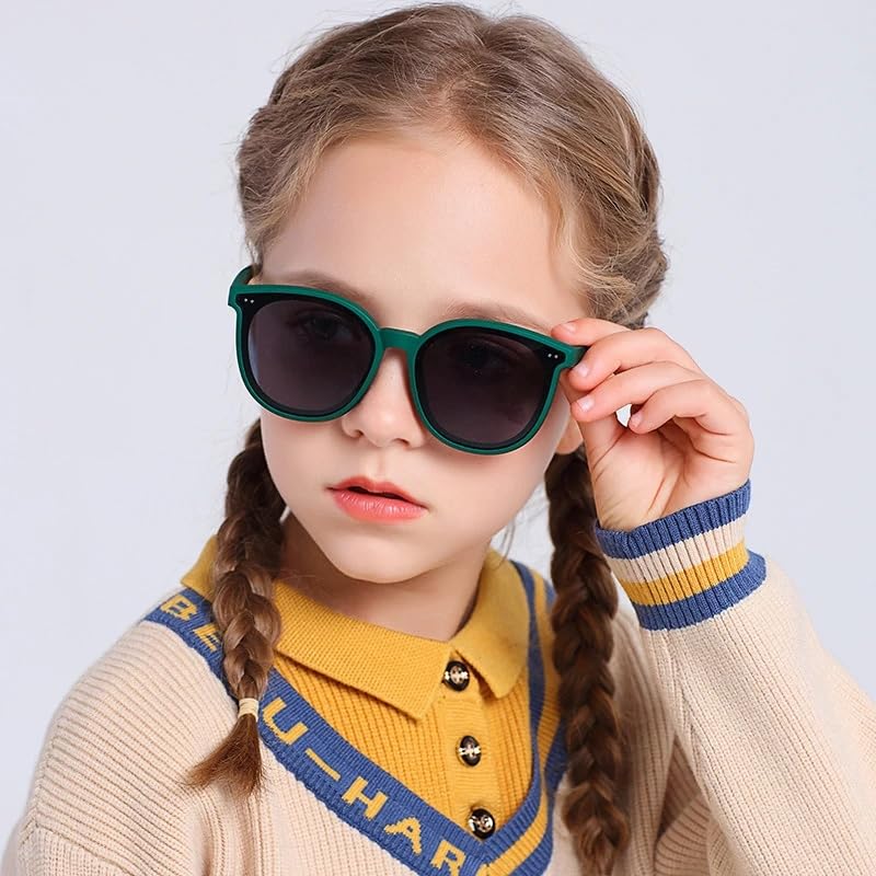 3-12 Years Kids Polarized Sunglasses Boys Girls Cool Soft TPEE Frame Cat Eye Design Fashion Sun UV400 Protection Oval Glasses （Black2