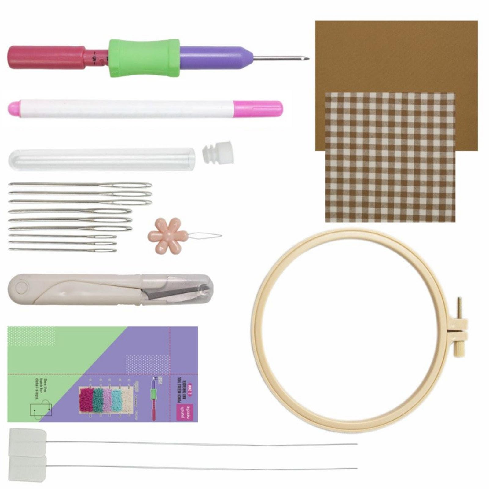 Kalttoy Yellow Embroidery Set With Embroidery Frame Punching Needle Pen Cloth Knitting Needle Scissors And Threader Tool