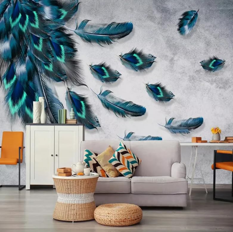 Fresque murale plume 3D pour salon et canapé cocooning moderne - 3
