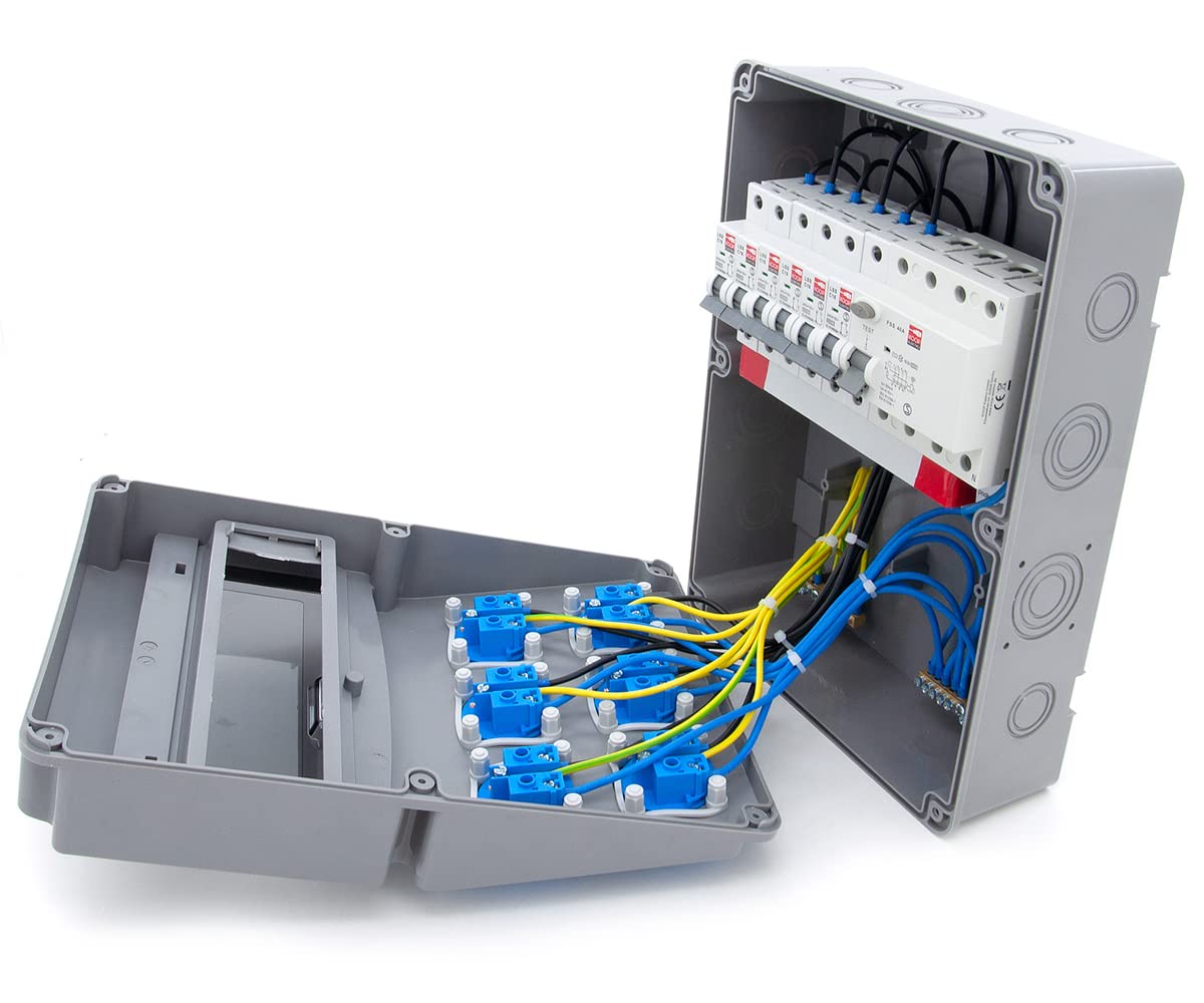ELS Elektrotechnika Quadro elettrico a parete 230V 16A con 6 x presa Schuko, distributore di corrente per cantieri 11-polig, scatole di distribuzione 1 x protezione FI 40A - 30mA, distributore di