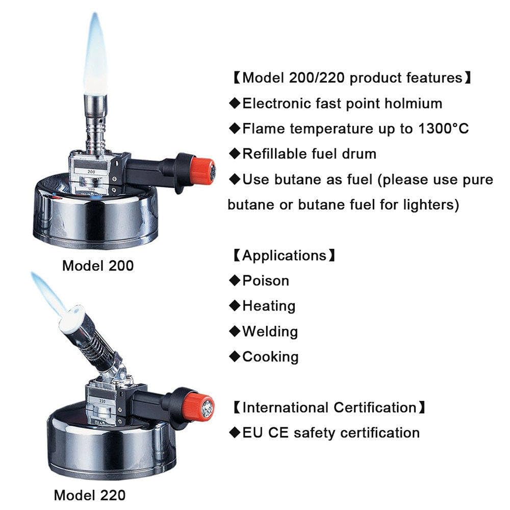 Tragbarer Bunsenbrenner (Heizen/Schweißen/Kochen), aufblasbarer Bunsenbrenner mit elektronischer Zündung, Butan-Lötlampe, Temperatur: 1300 °C,für den Außenbereich, Labor, Zahnmedizin,Model220