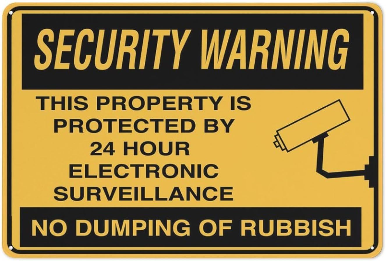 Security Warning No Dumping of Rubbish Rust-Free Aluminum Warning Sign - Weather Resistant, Waterproof, Easy to Mount for Private Property, Park, Roadside, Indoor/Outdoor 8x12 inch​