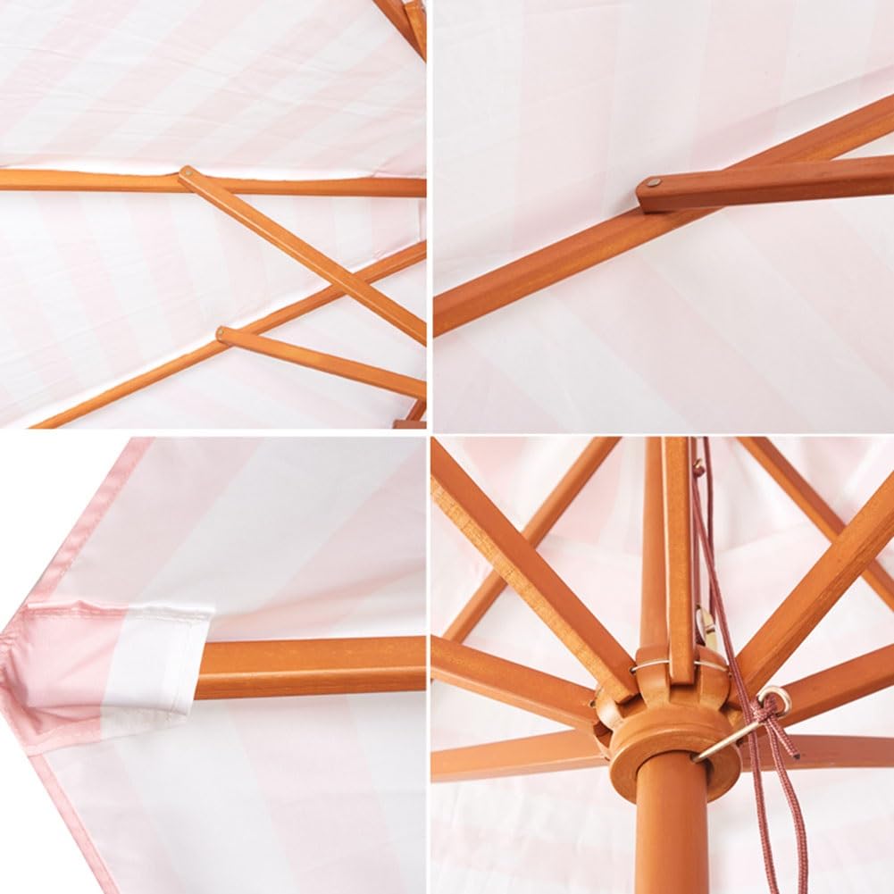 Duży Parasol Przeciwsłoneczny 9 Stóp, Różowy, Okrągły Stół Ogrodowy, Drewniany Parasol Z 8 Żebrami, Parasol Sun Shane Na Taras, Basen I Podwórko