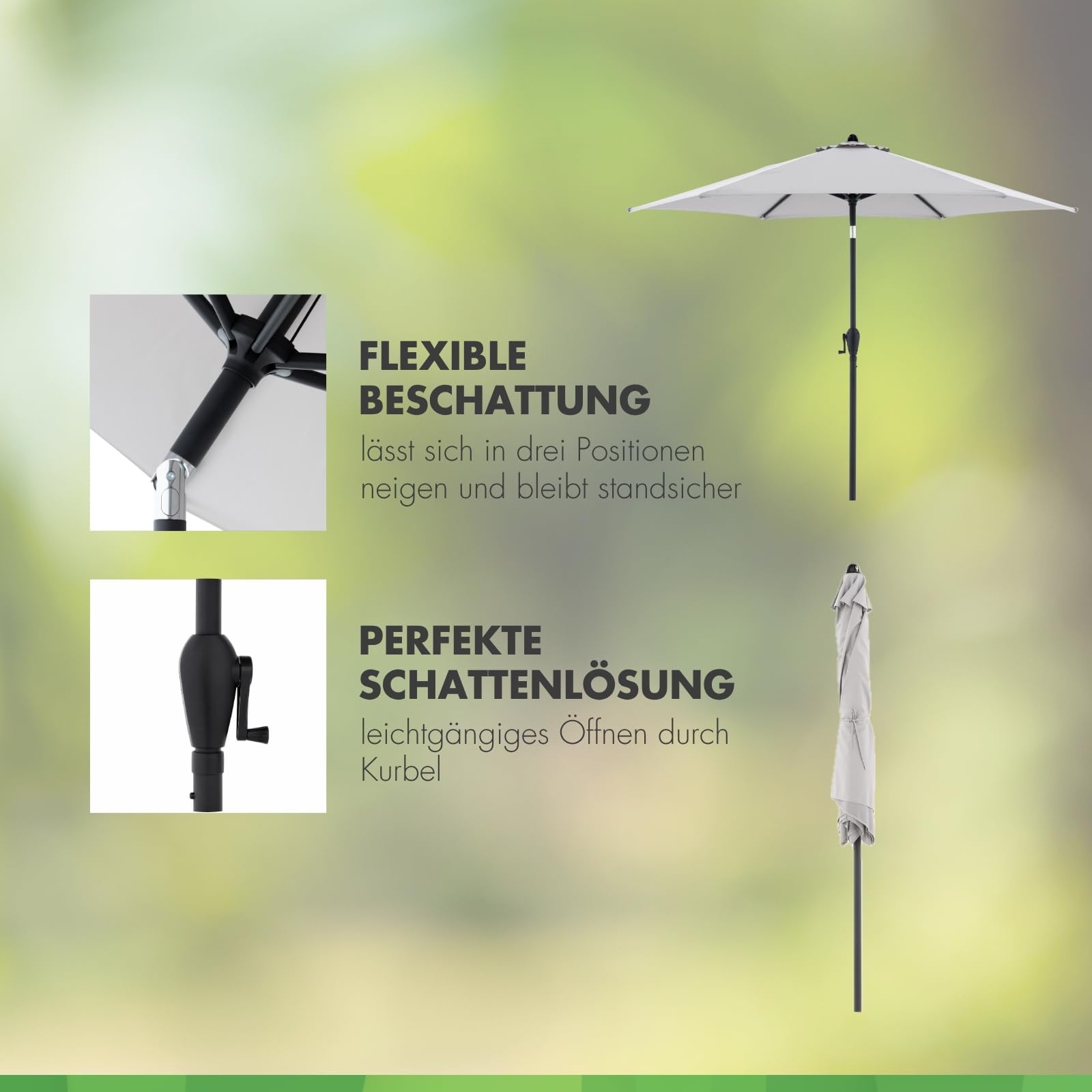 Doppler Sonnenschirm für den Garten Jack 250cm in Hellgrau - Runder Sonnenschirm für Balkon & Terrasse - Schirm knickbar - Balkonsonnenschirm - Kurbelschirm - Gartenschirm mit Kurbelfunktion