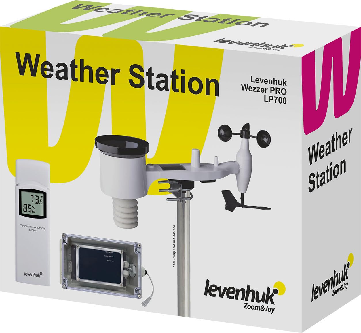 Levenhuk Wezzer PRO LP700 WLAN Wetterstation 9-in-1 mit mit PC-Software, mit Innen und Außensensor für Temperatur-, Luftfeuchtighkeit, Windrichtung, Niederschlag, Lichtniveau und UV-Index