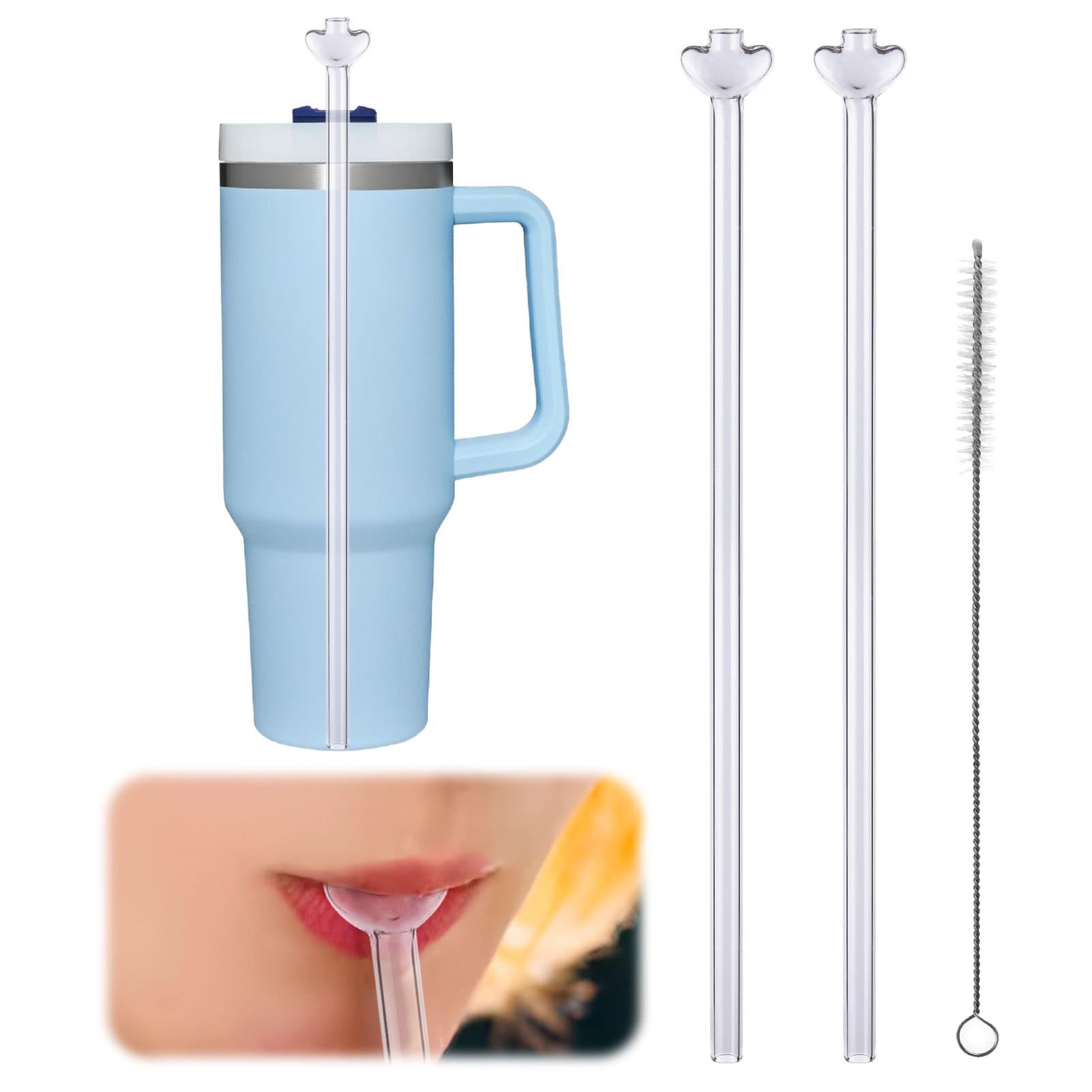 BUSOHA Anti Wrinkle Straw 2pcs, Reusable Glass Straw for Stanley Cup