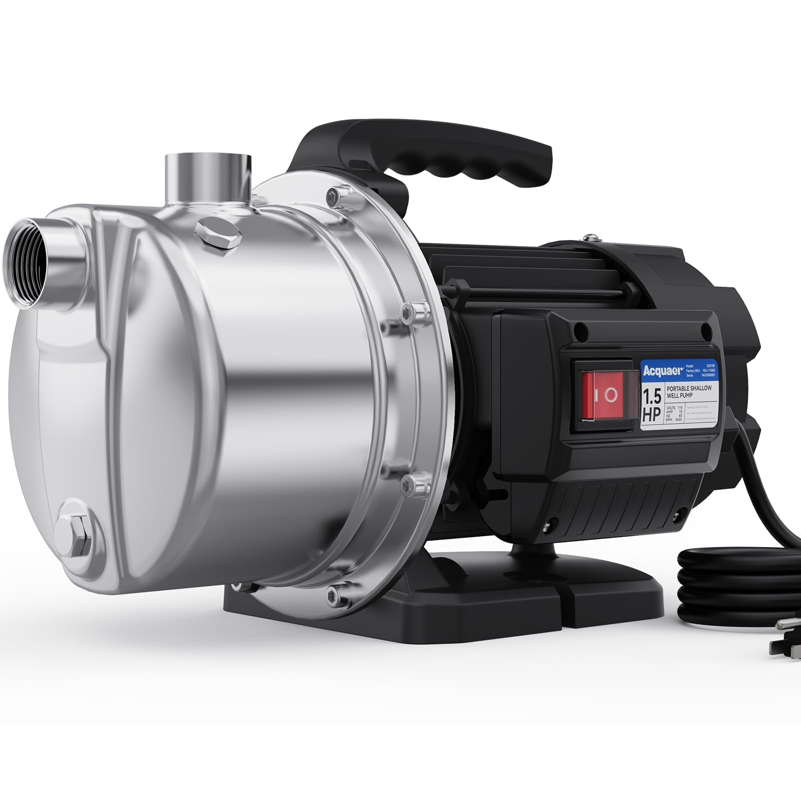 Acquaer 115V Shallow Well Garden Pump, Stainless Steel, Sprinkler Water Transfer Draining Irrigation Pump, for Water Removal Lawn Garden